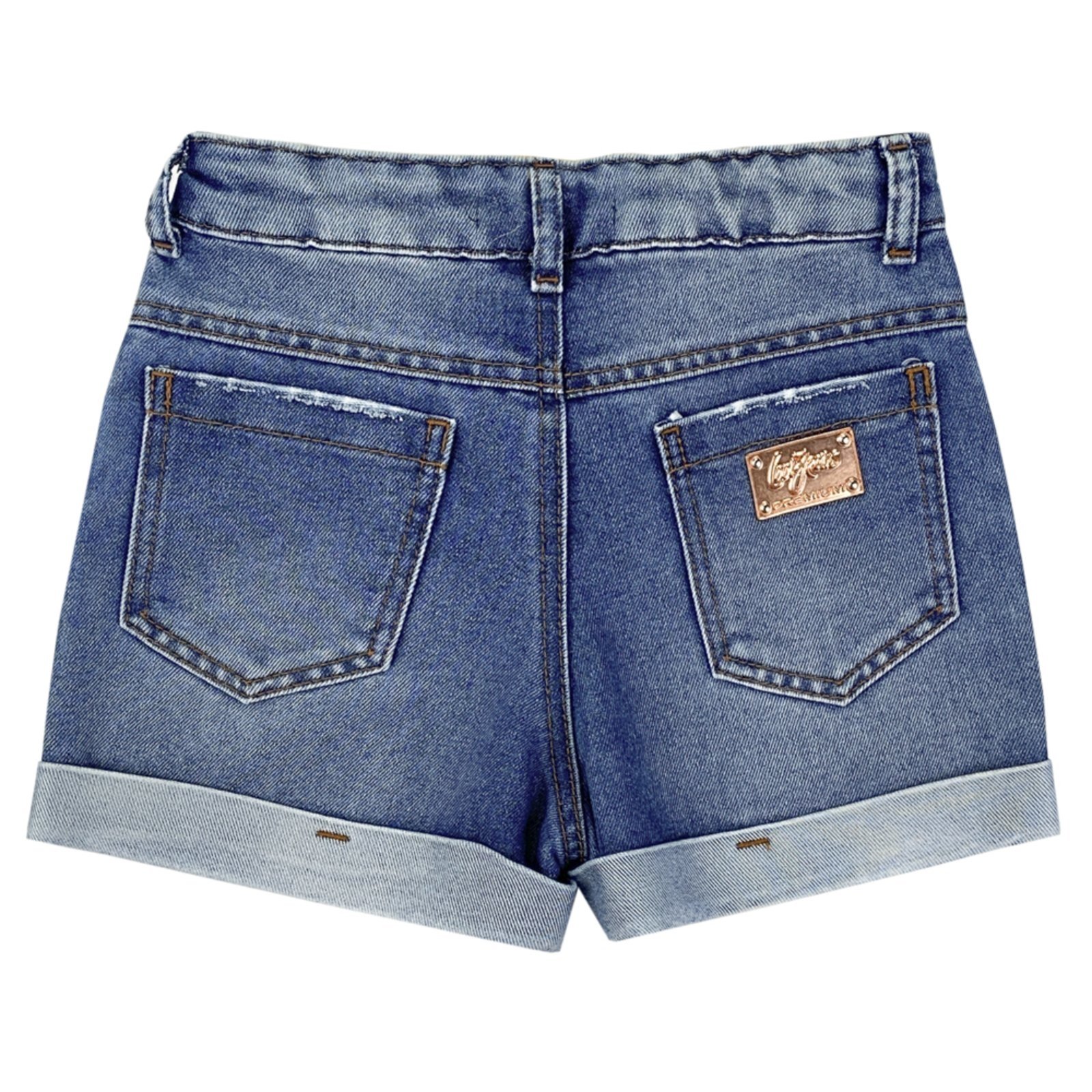Vista 3 Infantil - Shorts Juvenil Look Jeans Barra Dobrada Jeans azul Look Jeans azul