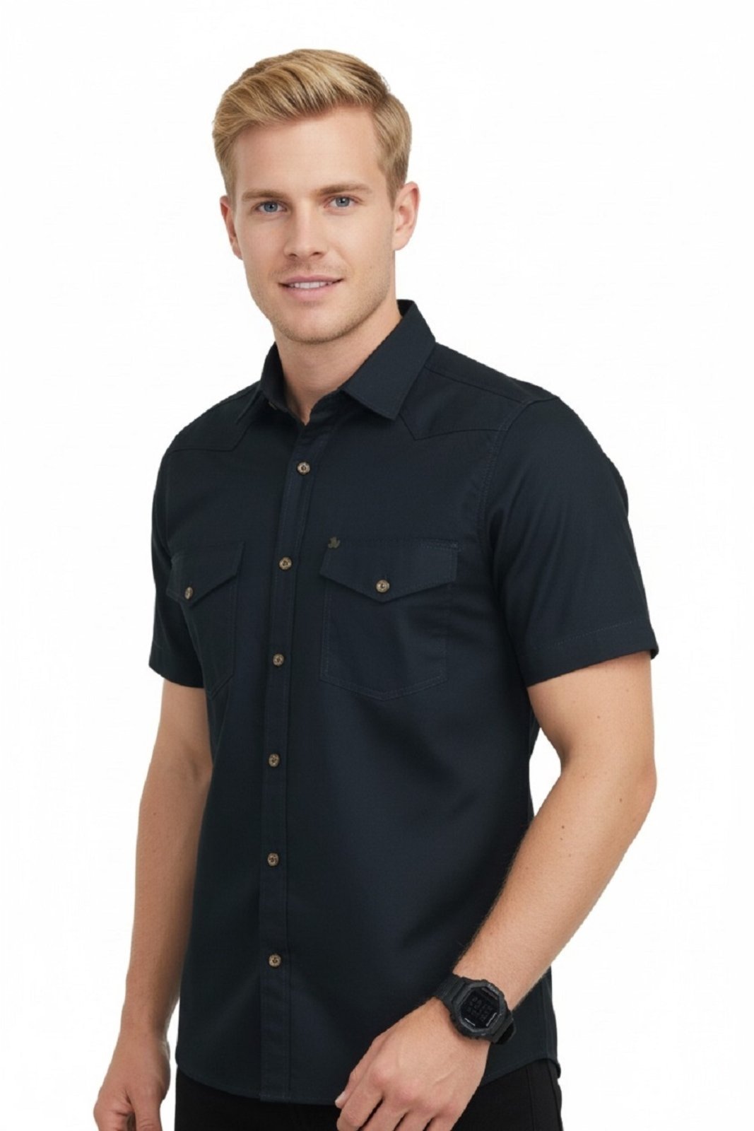 Camisa Manga Curta Amil Modelagem Comfort Algodão Estilo Militar Preto 1901 7