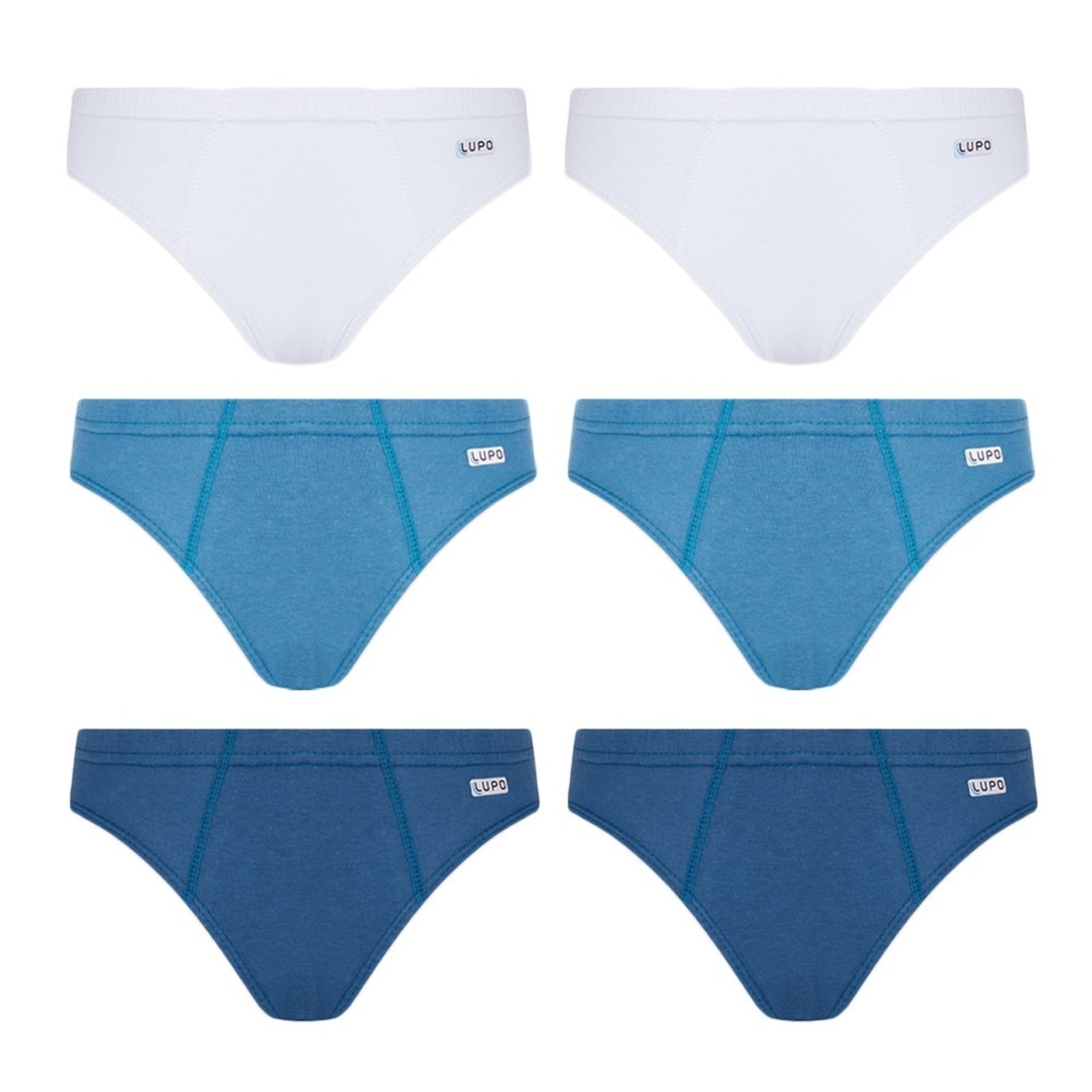 Kit 6 Cuecas Slip 100% Algodão Masculina Lupo - 990