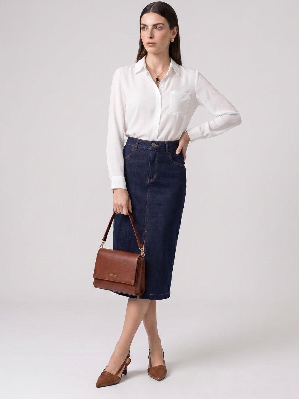 Saia Jeans Longuete Azul Escuro Meily