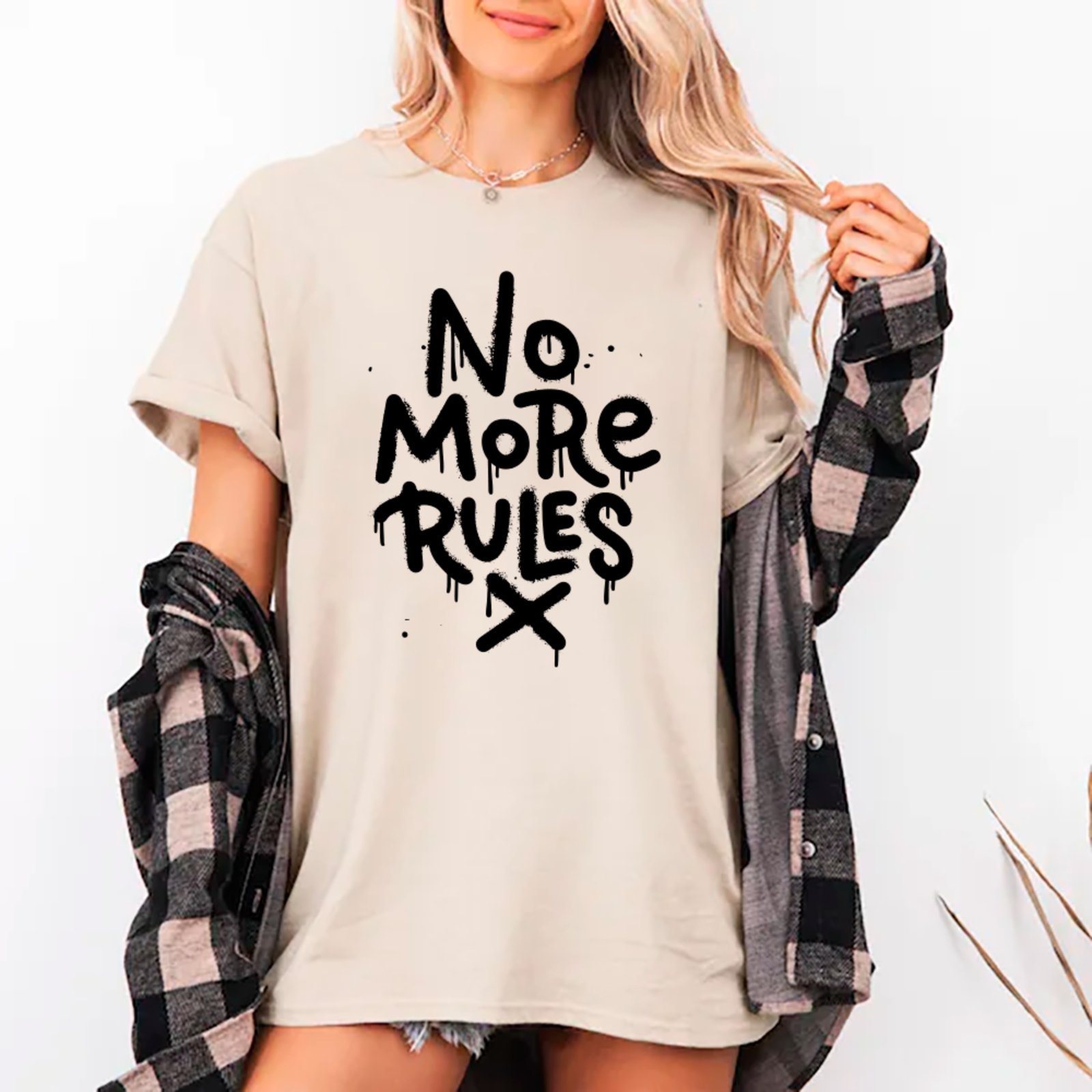 Camiseta Ousy Unissex No More Rules Básica Off White