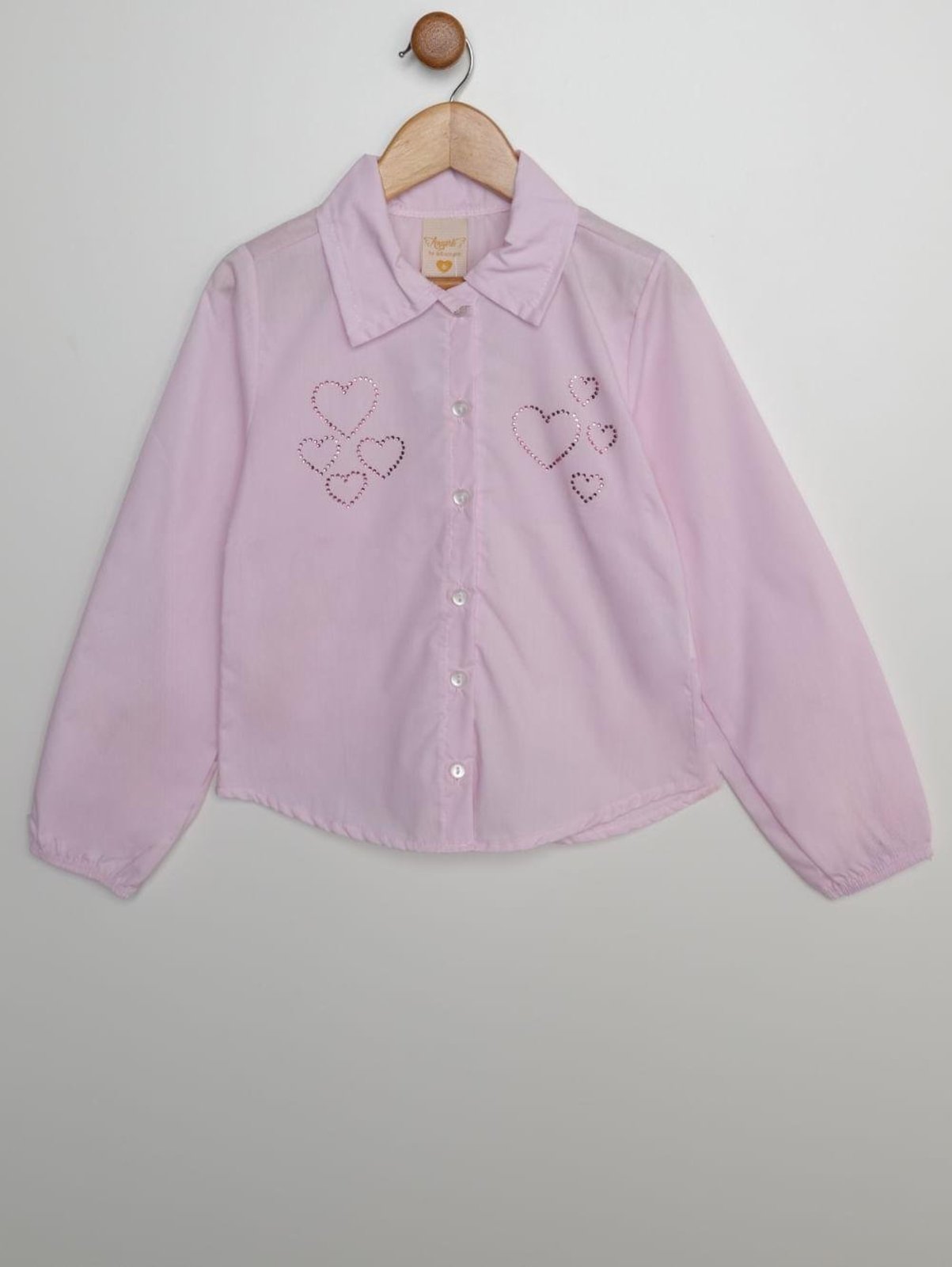 Infantil - Camisa Tricoline Manga Longa Para Menina- ROSA