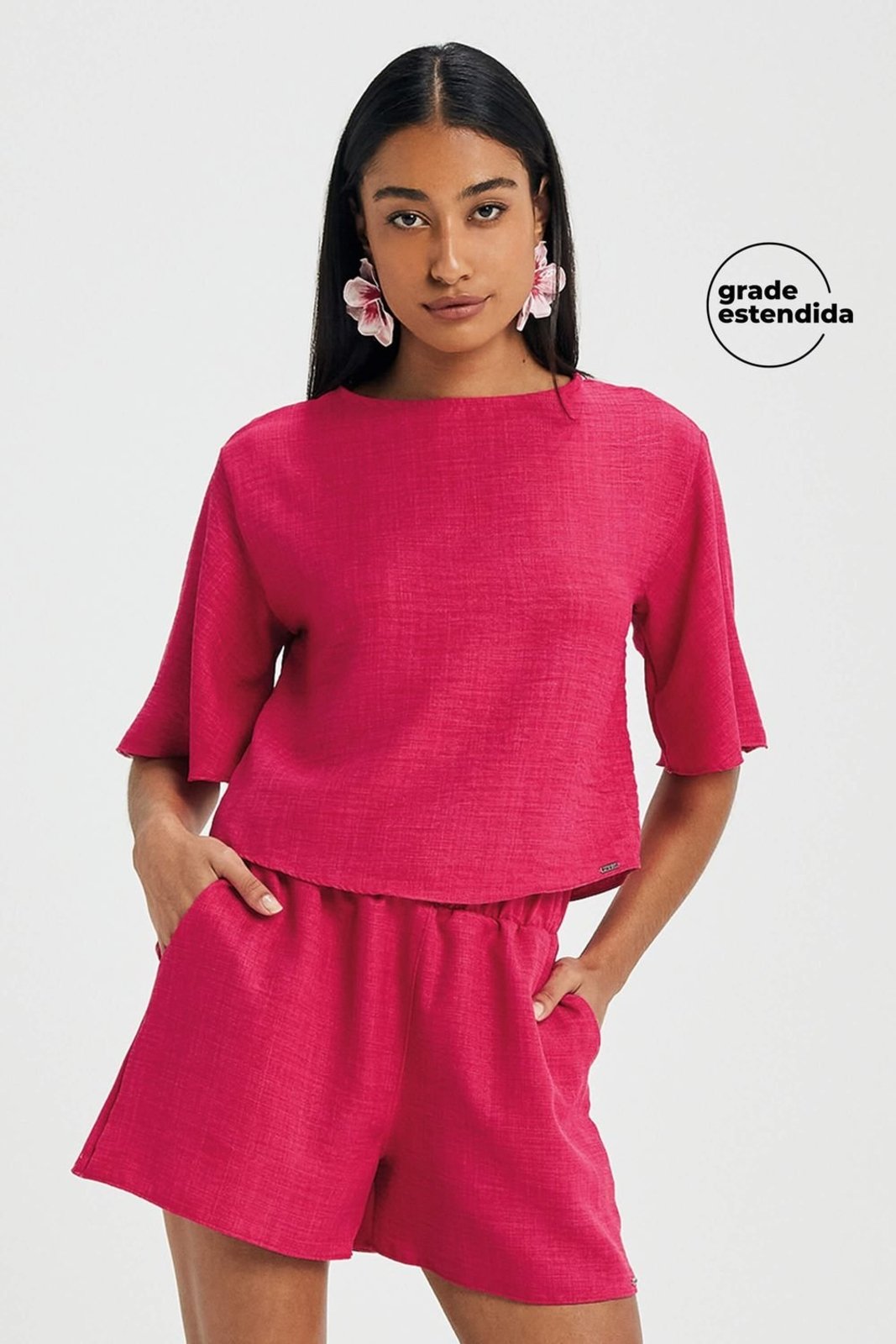 Conjunto Feminino Monocromático Textura Marialícia Rosa