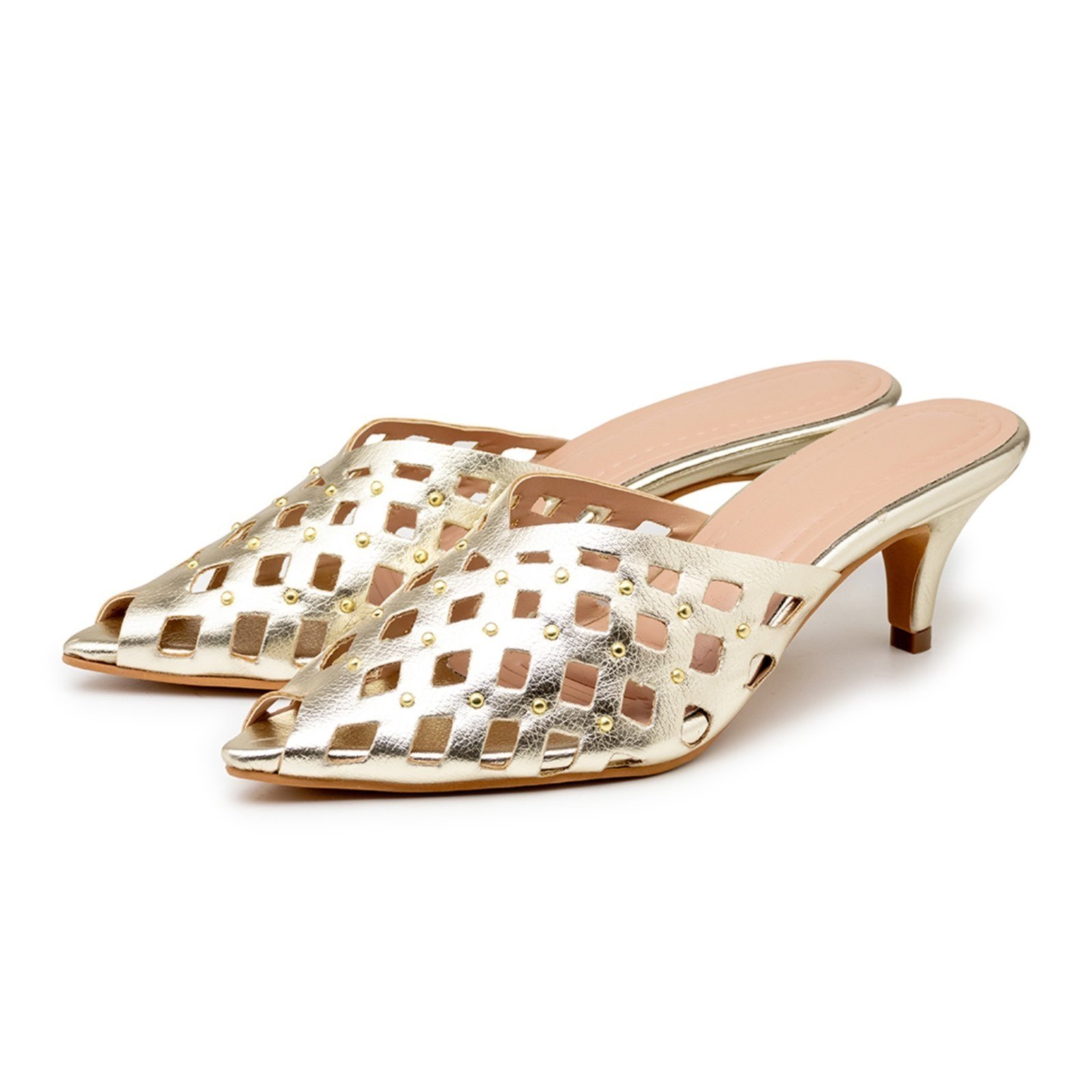 Tamanco Mule Feminino Bico Fino Salto Baixo 6034 Ouro Light