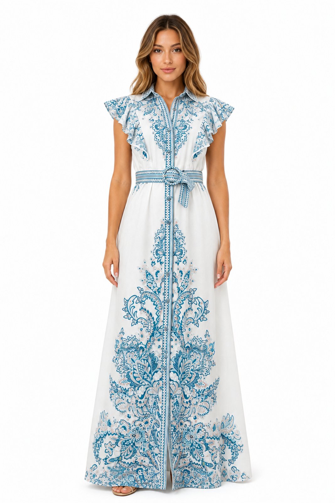 Vestido Longo D Bell Outlet Fashion Chemise Evasê com Faixa Branco