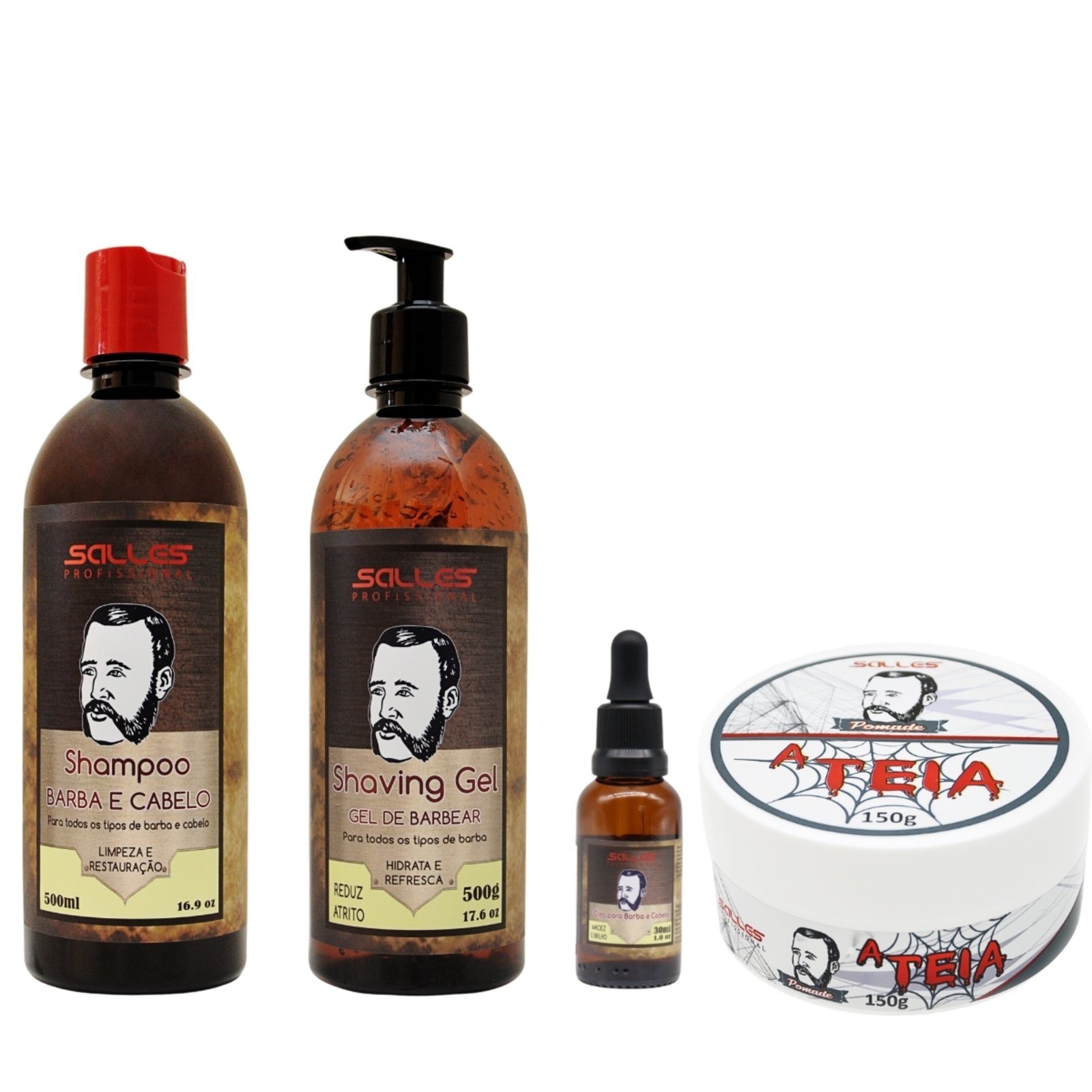 Kit Barber Shampoo + Shaving + Óleo + Pomada A Teia Salles