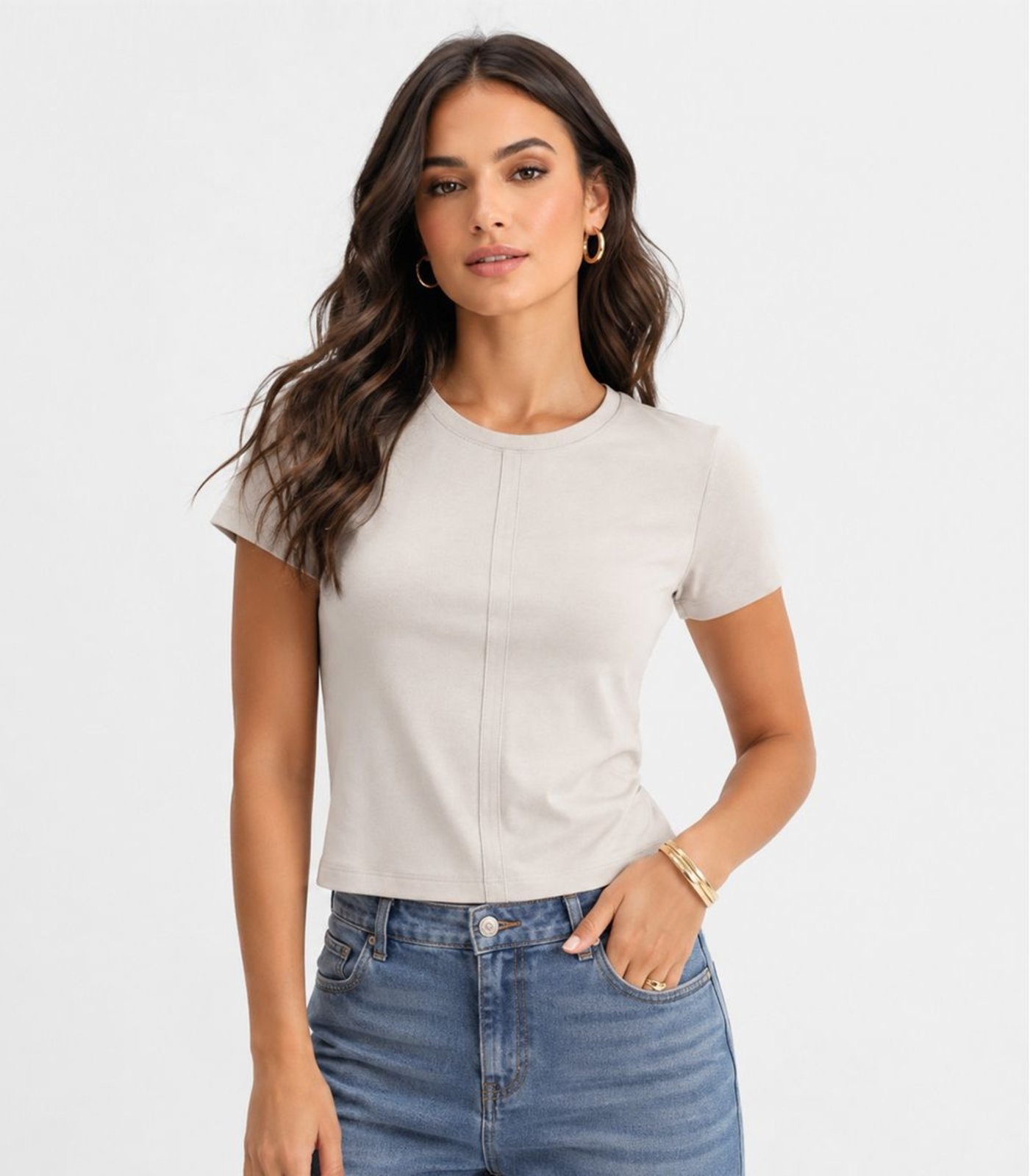 Blusa Feminina Manga Curta Infinita Cor Bege