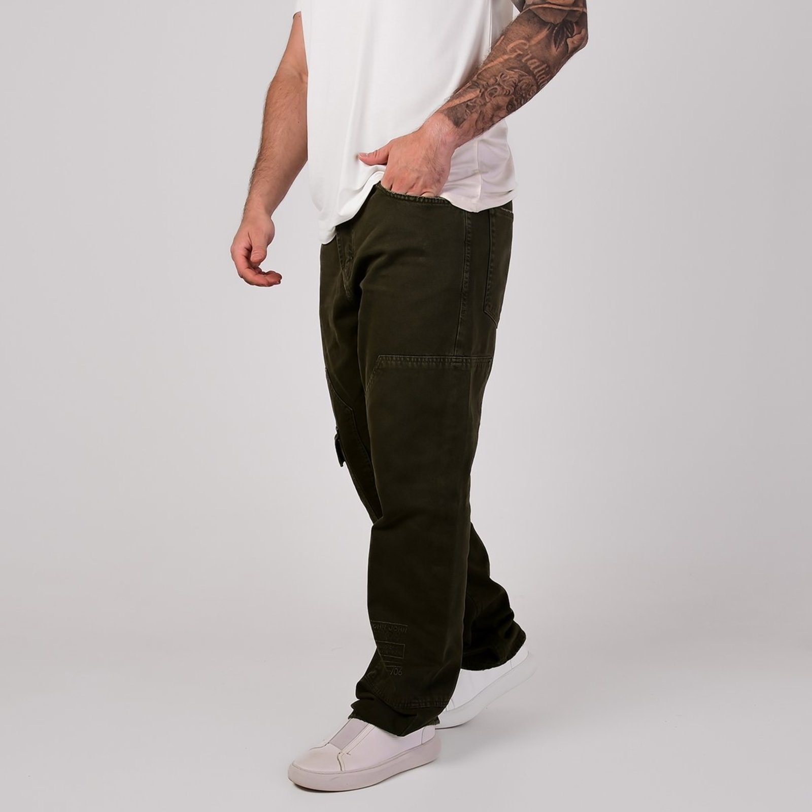 Calça John John Jeans Cargo Classic Verde Militar