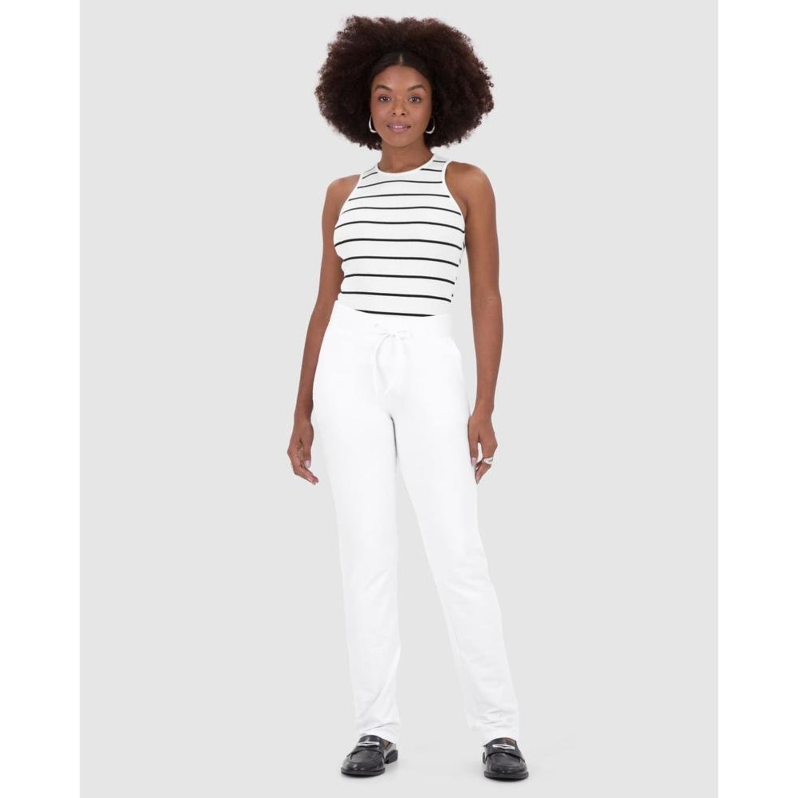 Calça Básica Feminina Reta Em Moletom Stretch Flanelado