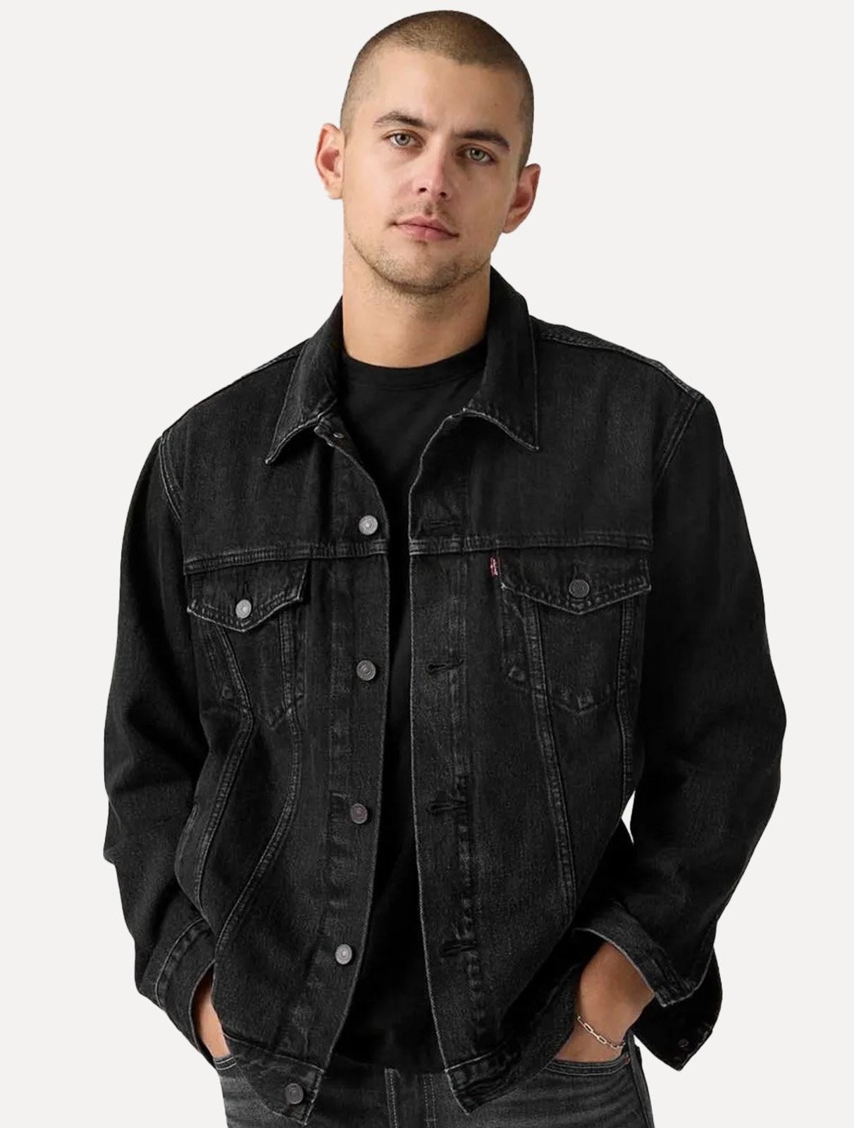 Jaqueta Levis Jeans Masculina Trucker Estonada Preta