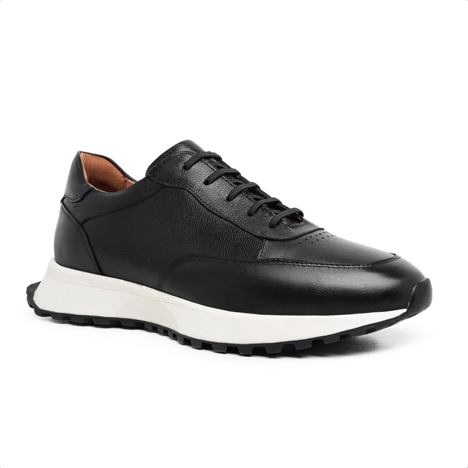 Tênis Masculino Malbork Couro Preto Casual com Amortecedor