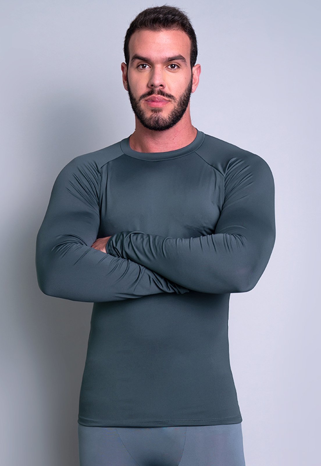 Camisa Térmica MVB Modas Masculina Segunda Pele Proteção Uv 50+ Cinza