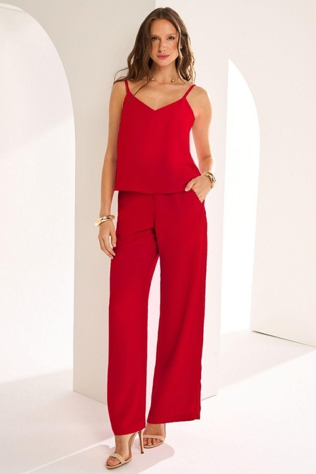 Calça Alfaiataria Creponada Ritmi Studio Vermelho