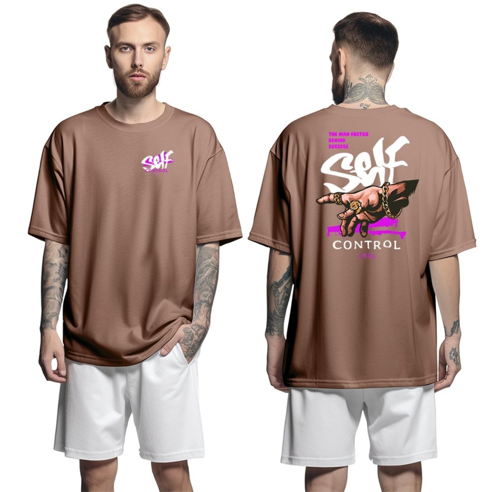 Camisa Camiseta Oversized Streetwar Genuine Grit Masculina Larga 100% Algodão 30.1 Self Control – Marrom – P