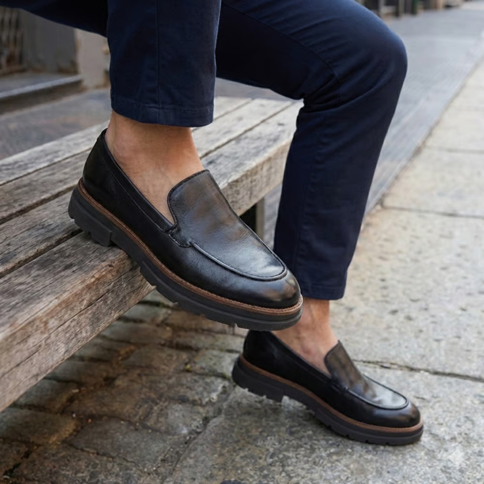 Mocassim Masculino Loafer Alt Eleva Couro Salto 3cm Macio Preto