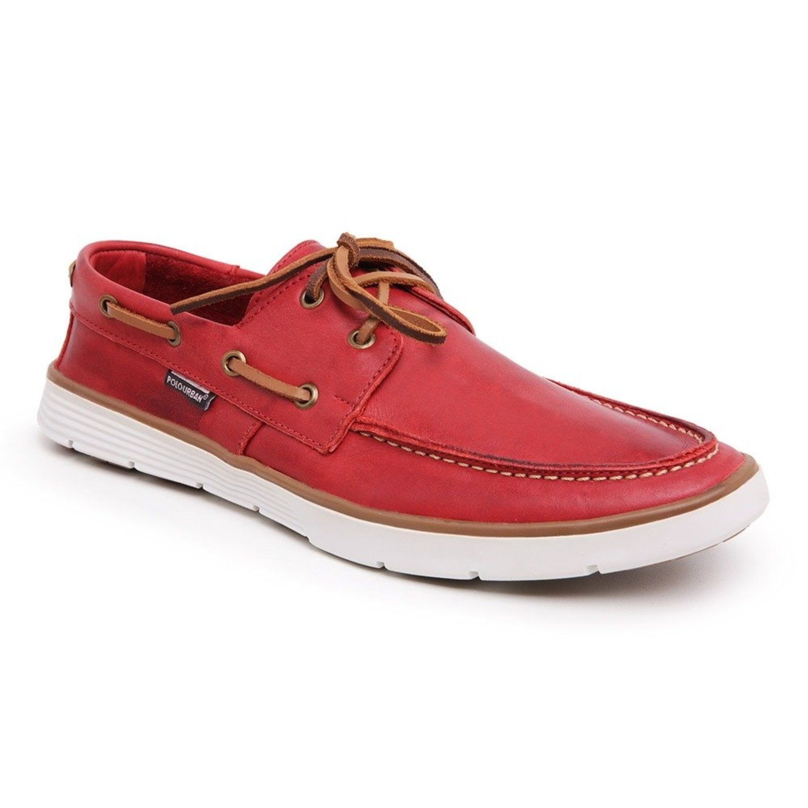 Mocassim Dockside Masculino Couro Legítimo Miuzzi Flat Baixo Amarração Em Cadarço Leve Cor Vermelha