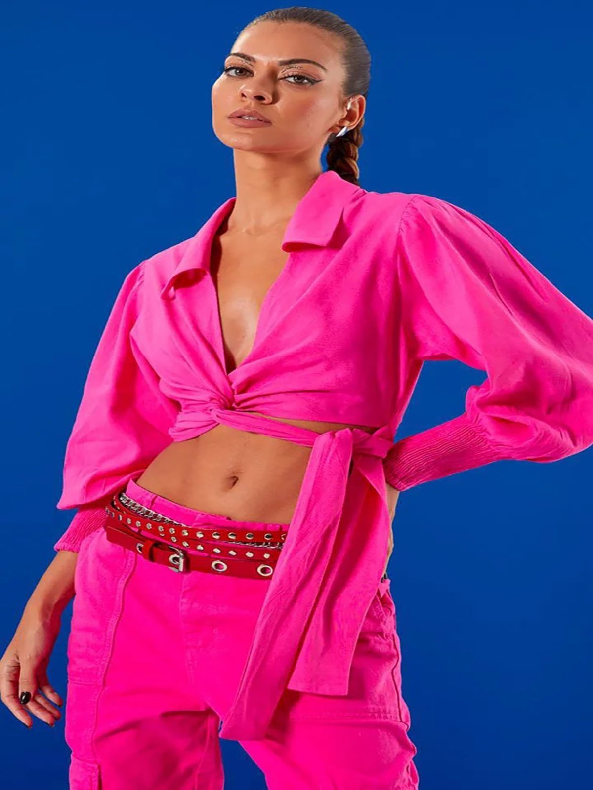Blusa Cropped Open Com Amarração Rosa