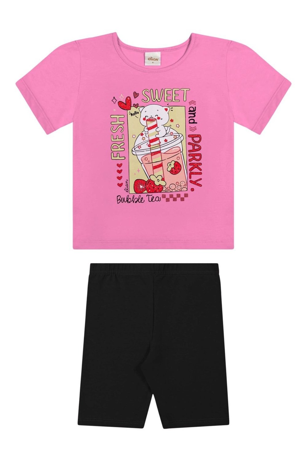 Infantil - Conjunto Curto Menina Confortável Elian Rosa