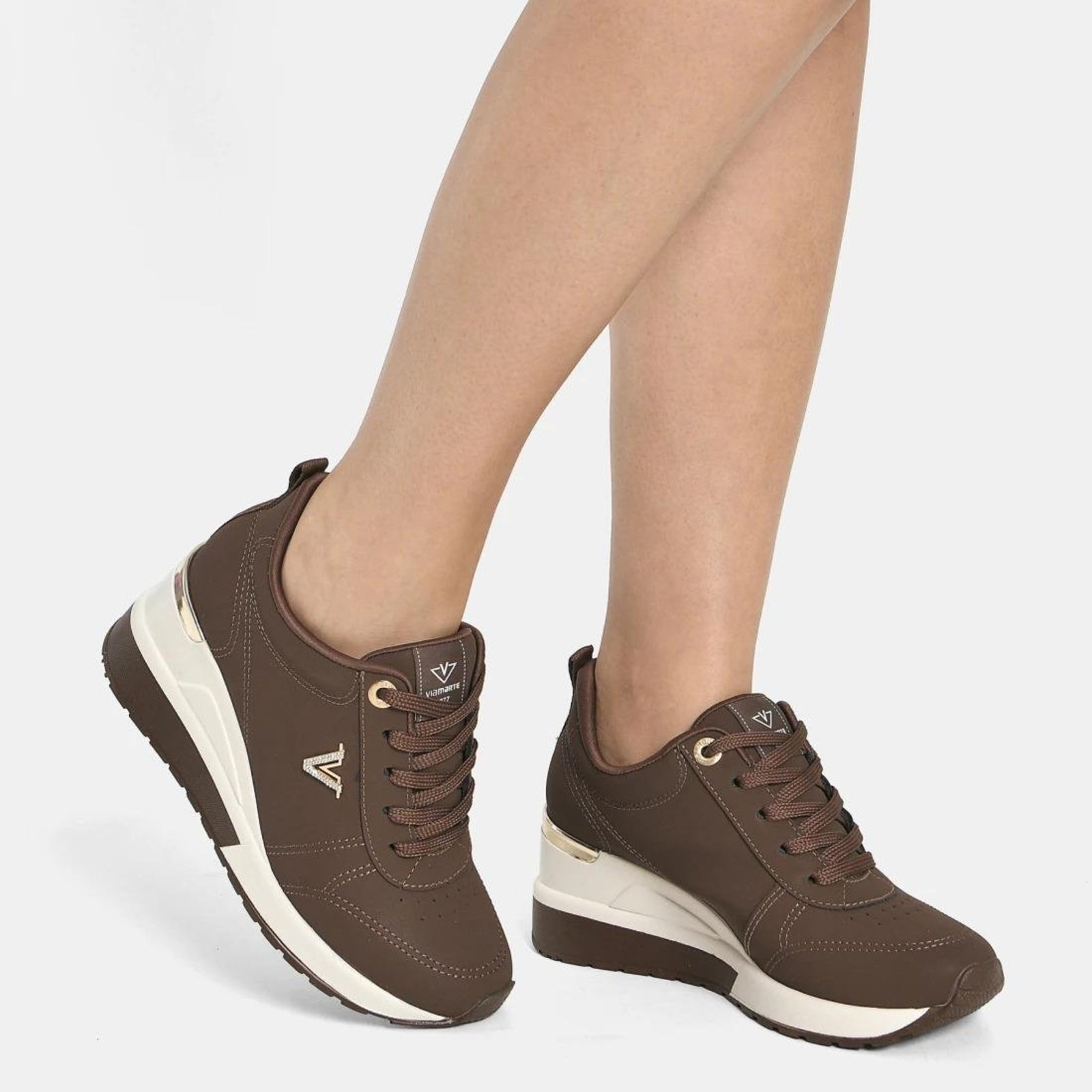 Tenis Casual Feminino Via Marte Anabela Salto Embutido Marrom