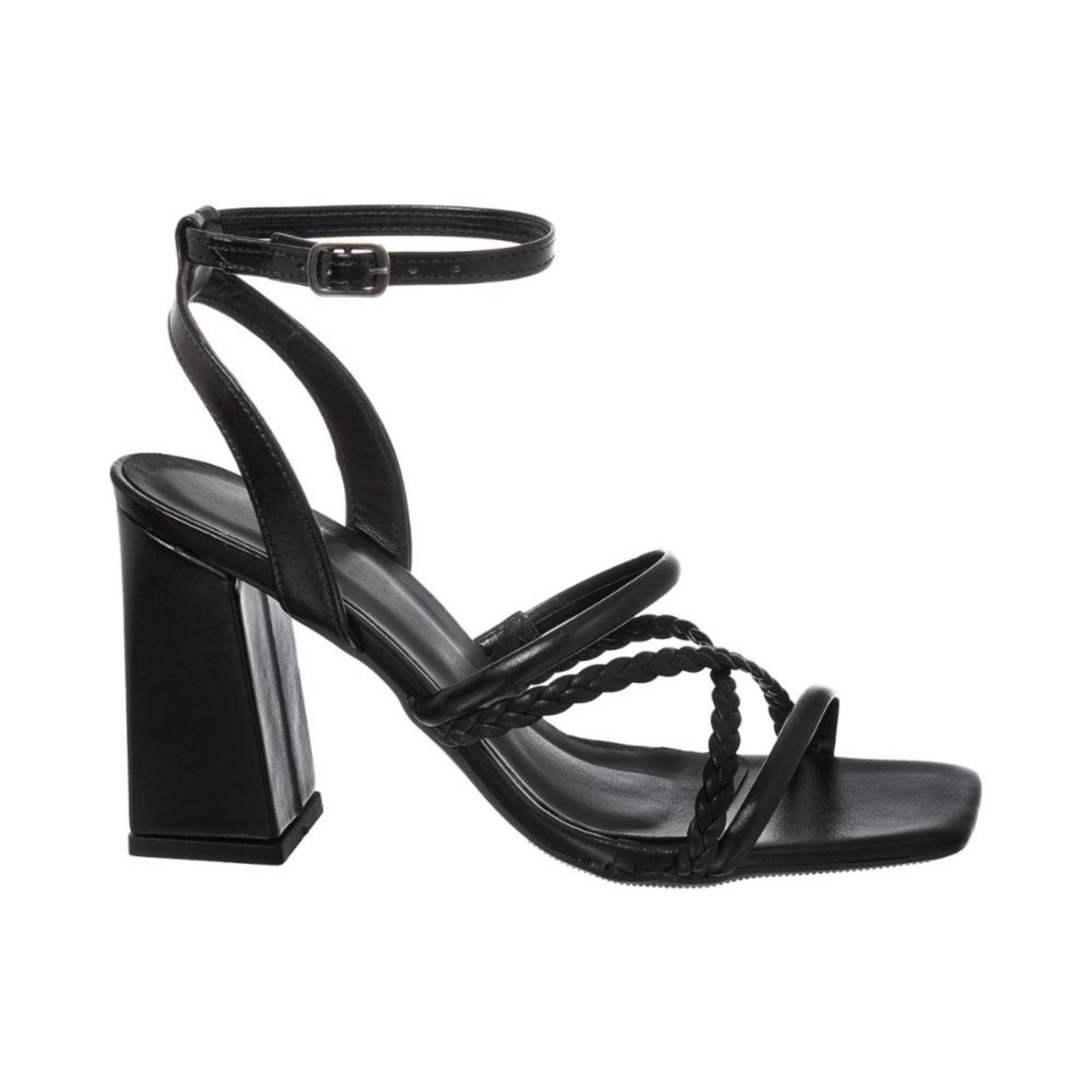 Sandália Feminina Salto Tiras Trança Promoção Preto