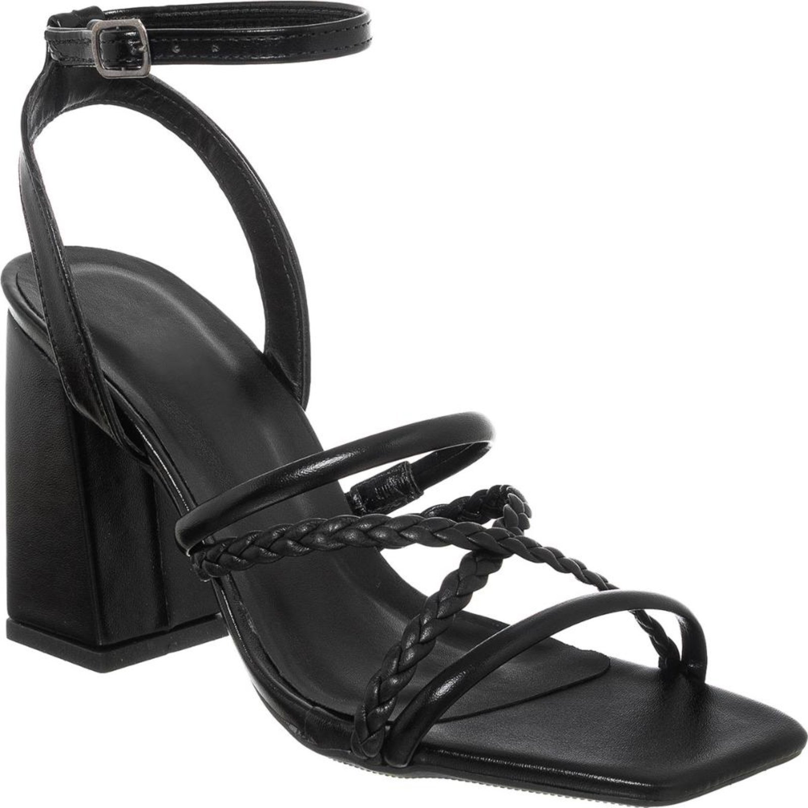 Vista 3 Sandália Feminina Salto Tiras Trança Promoção Stessy Shoes preto Stessy Shoes preto