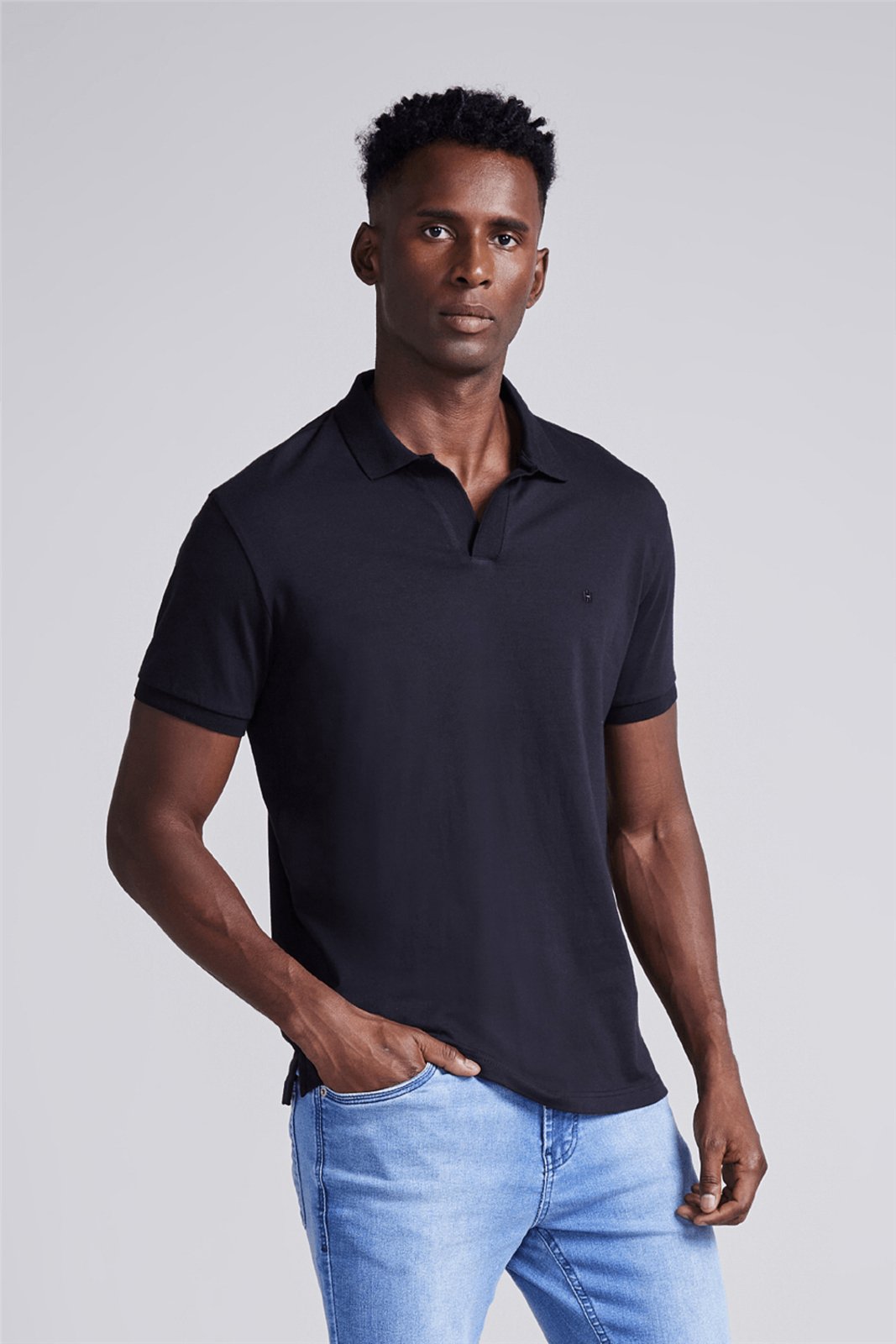 HIGHSTIL Camisa Polo Malha Slim Fit - Preto