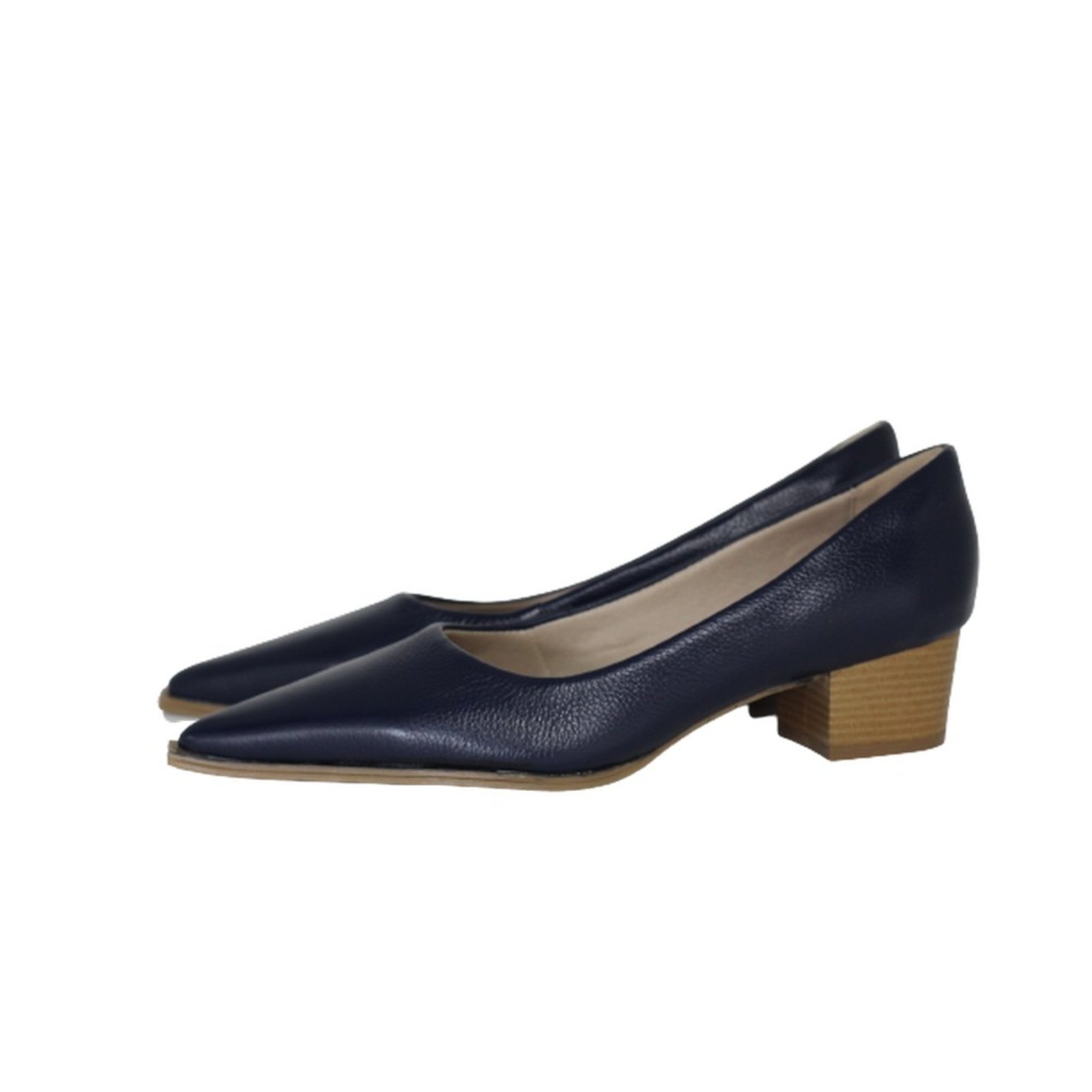Scarpin Bico Fino Com Vira Couro Salto Grosso 4 CM Azul Spinelli