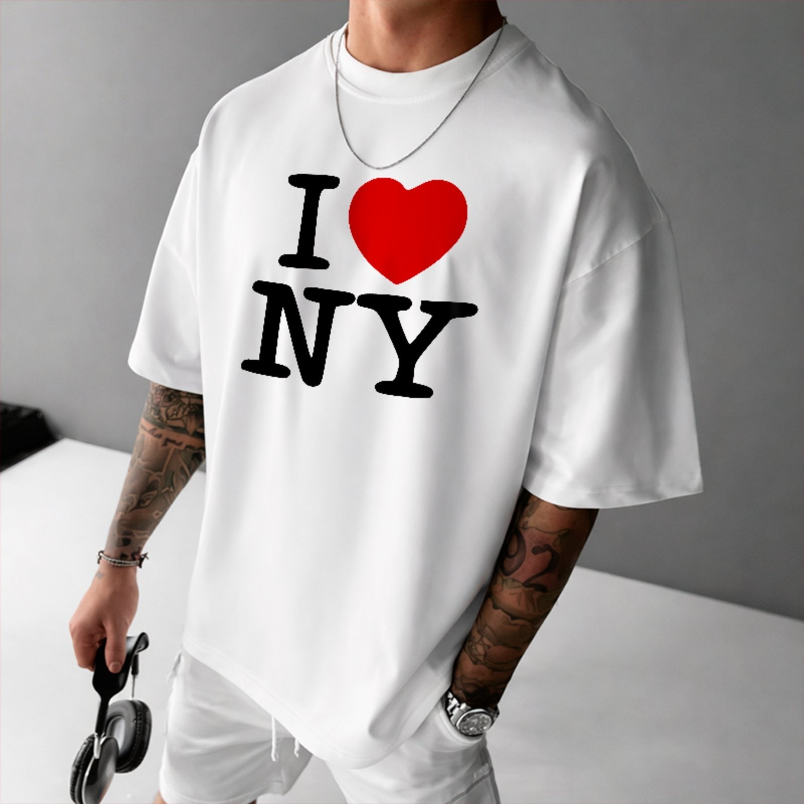 Camiseta Oversized I Love NY New York City Street Premium Unissex Branco