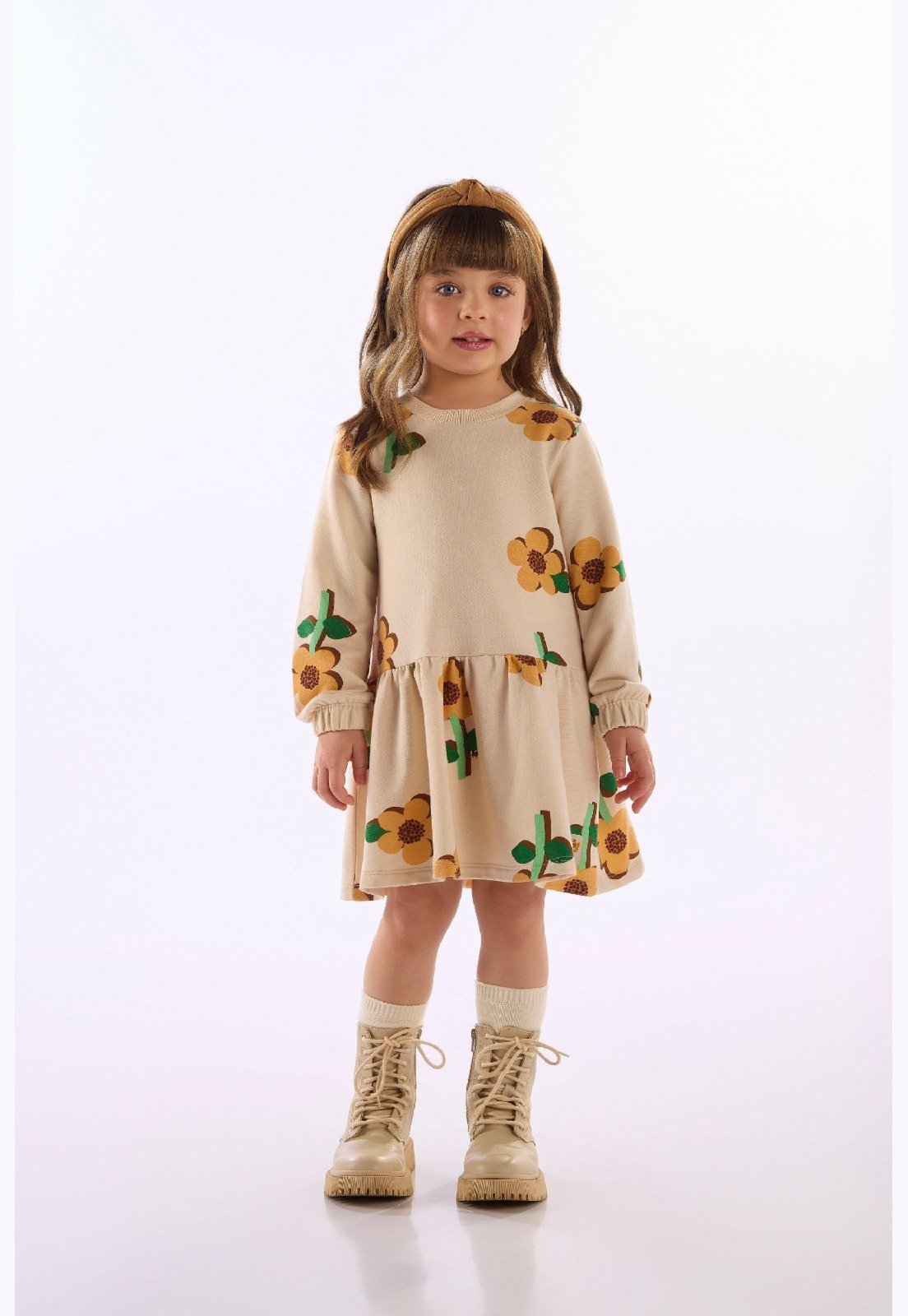 Infantil - Vestido Floral Moletom Up Baby Bege