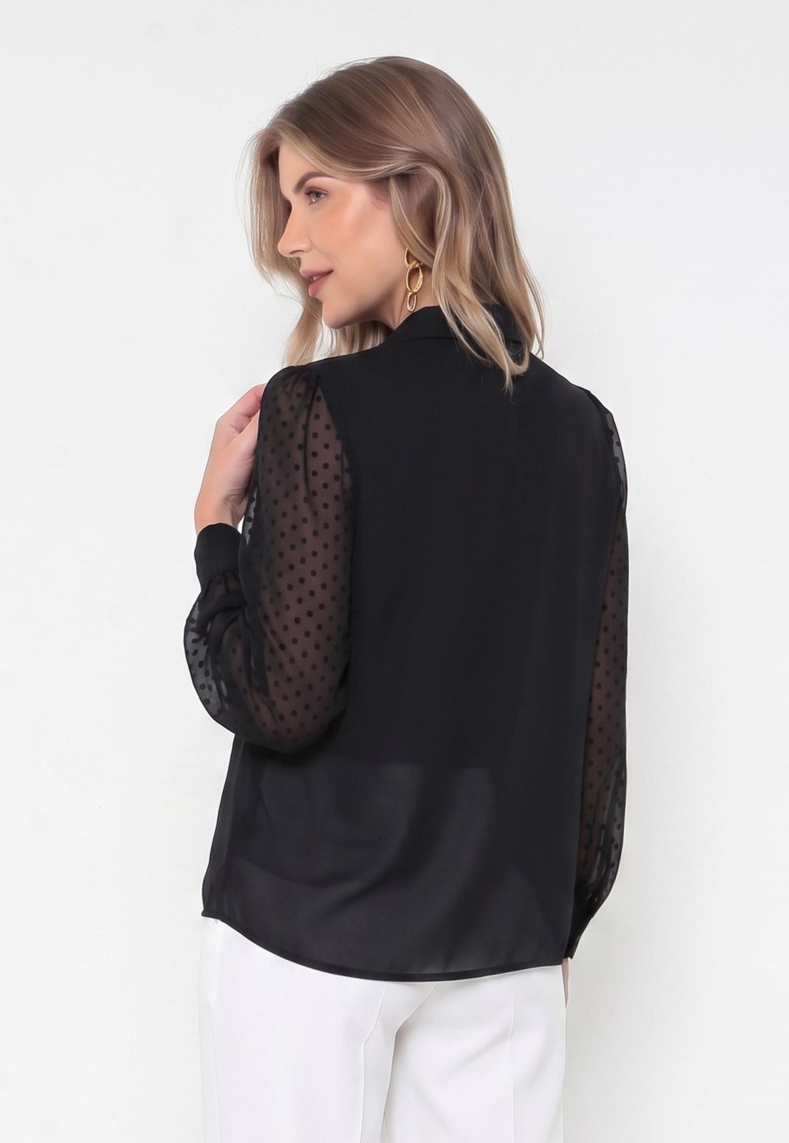 Vista 3 Blusa Intens Manga Longa Crepe Devore Laço . branco Intens branco
