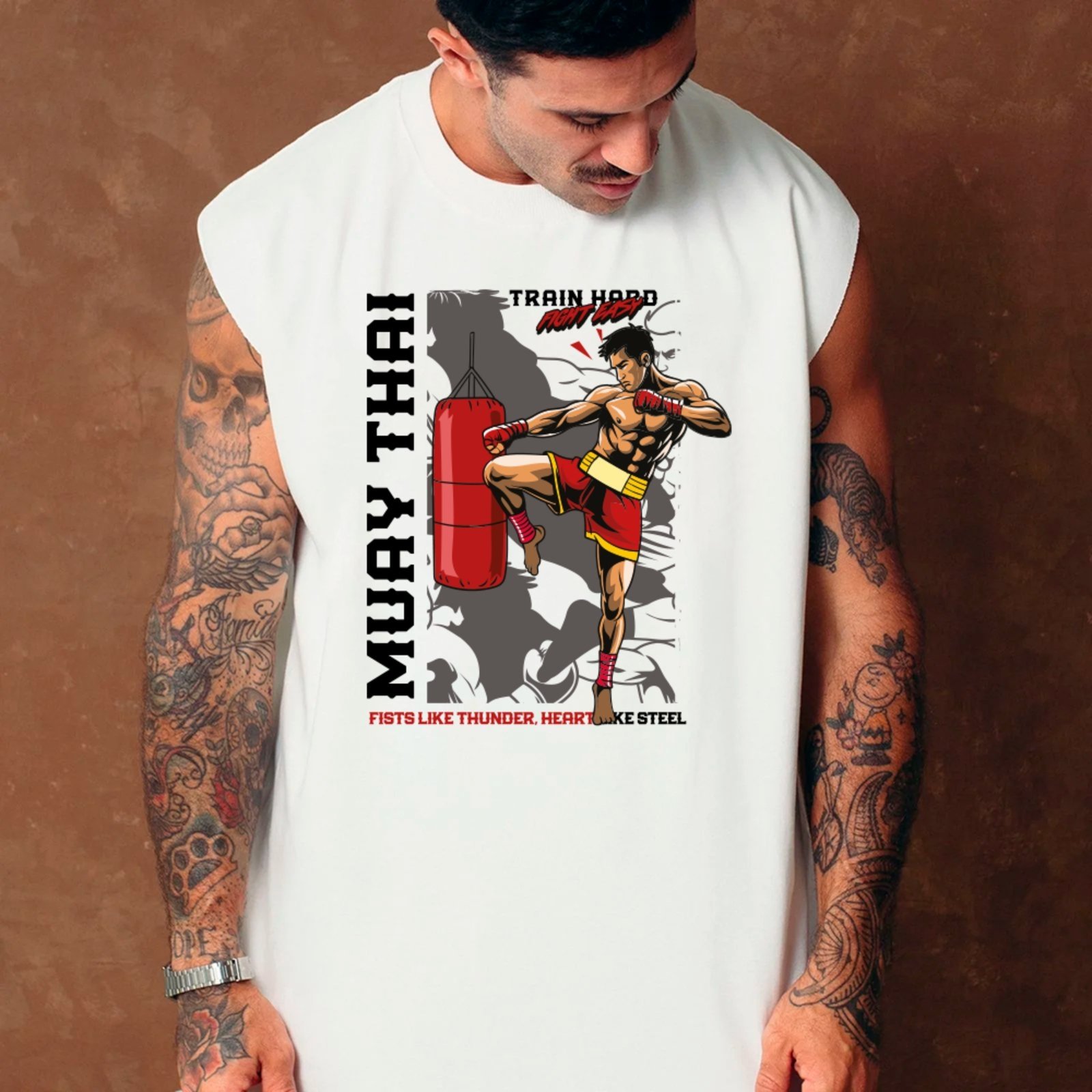 Camiseta Regata Machão Ousy Muay Thai Oversized Masculina Branco