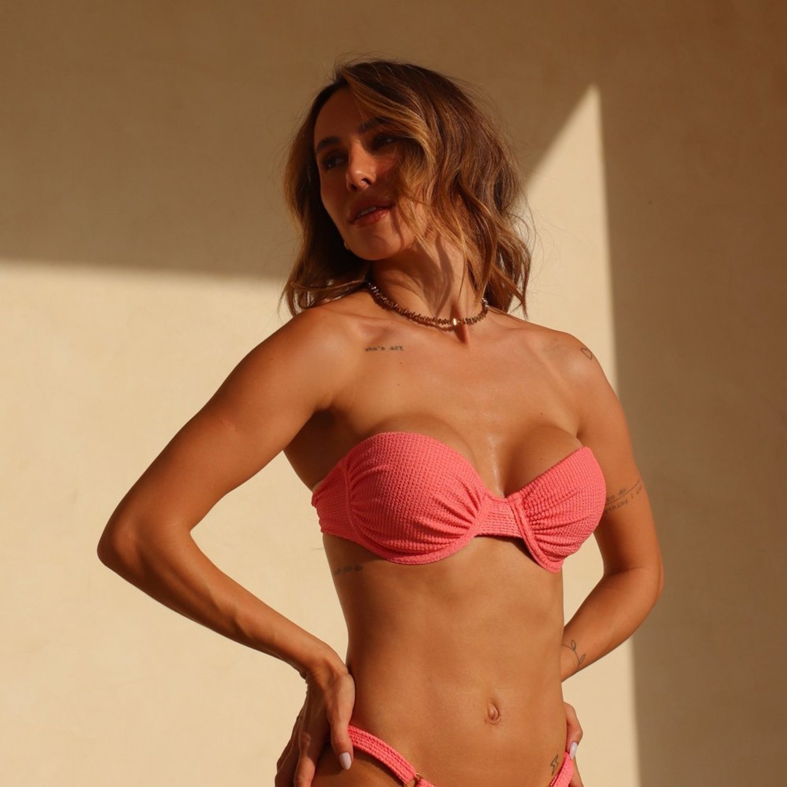 Top Biquíni Serena Avulso Balconet Tomara que Caia Textura Peach Blush Trituê