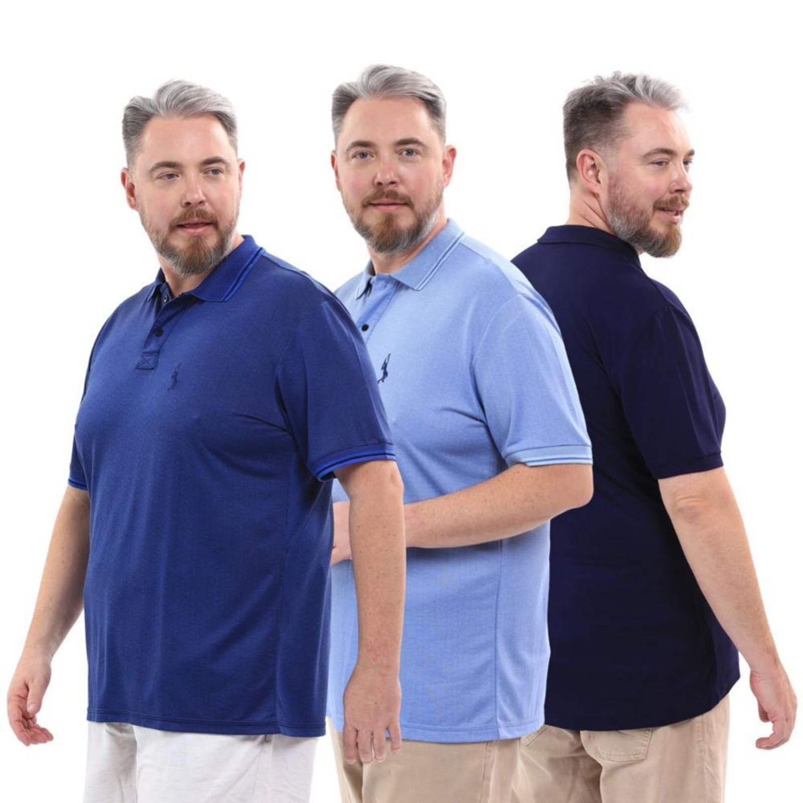 Kit 3 Camisa Polo Plus Masculina Piquet Dia a Dia