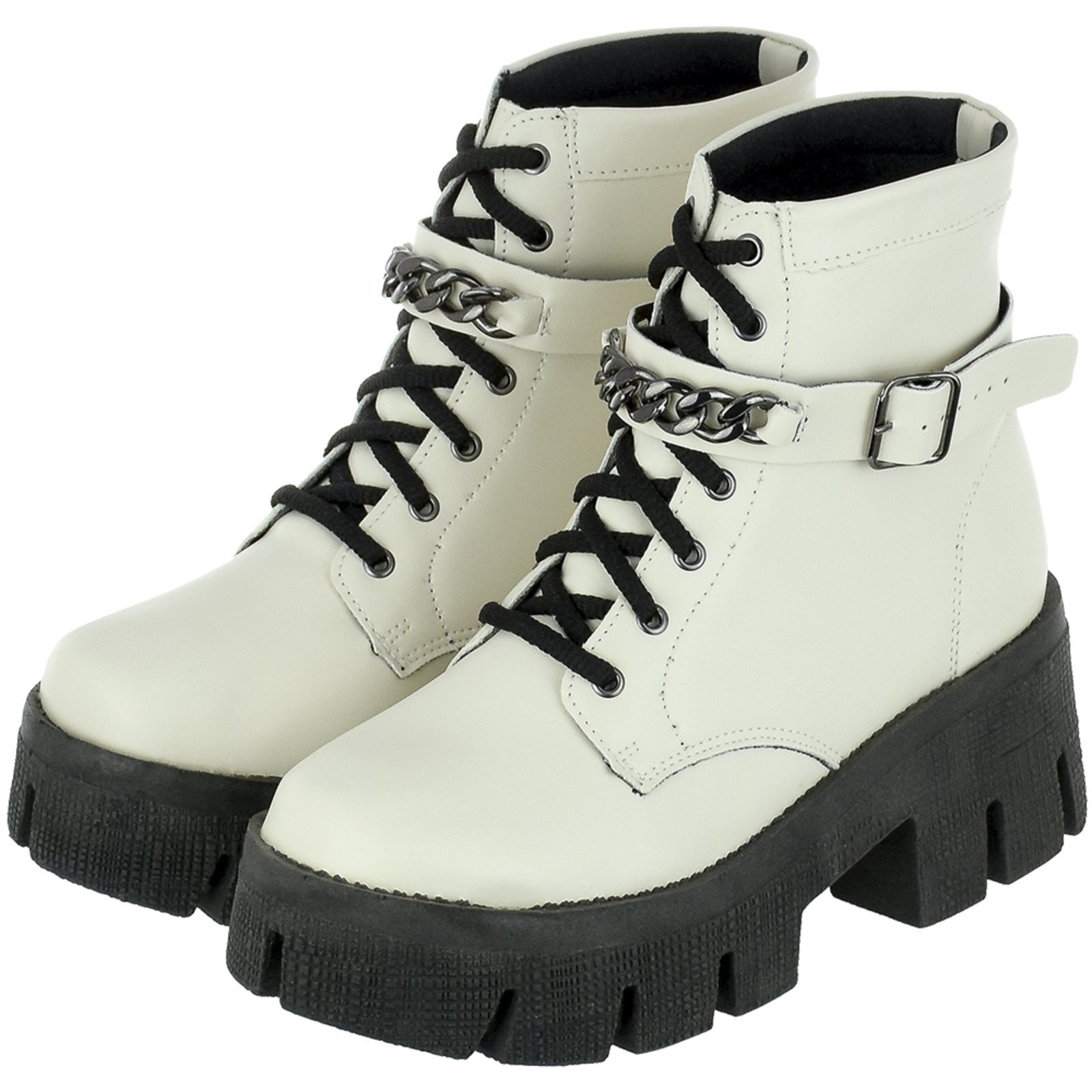 Coturno Feminino Donatella Shoes Confort com Corrente Branco