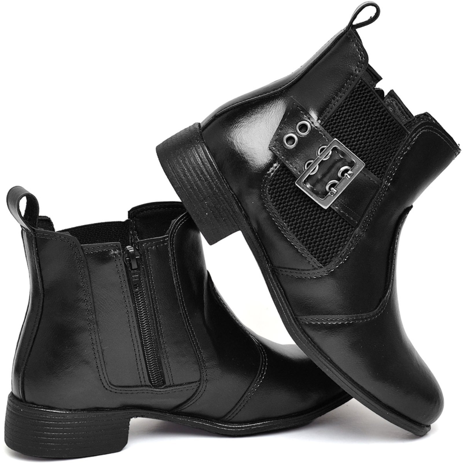 Vista 3 Bota Feminina Cano Médio Casual Polo Blu Detalhes em Fivela Preta em Sintético do ao 40 preto blu Polo Blu preto blu