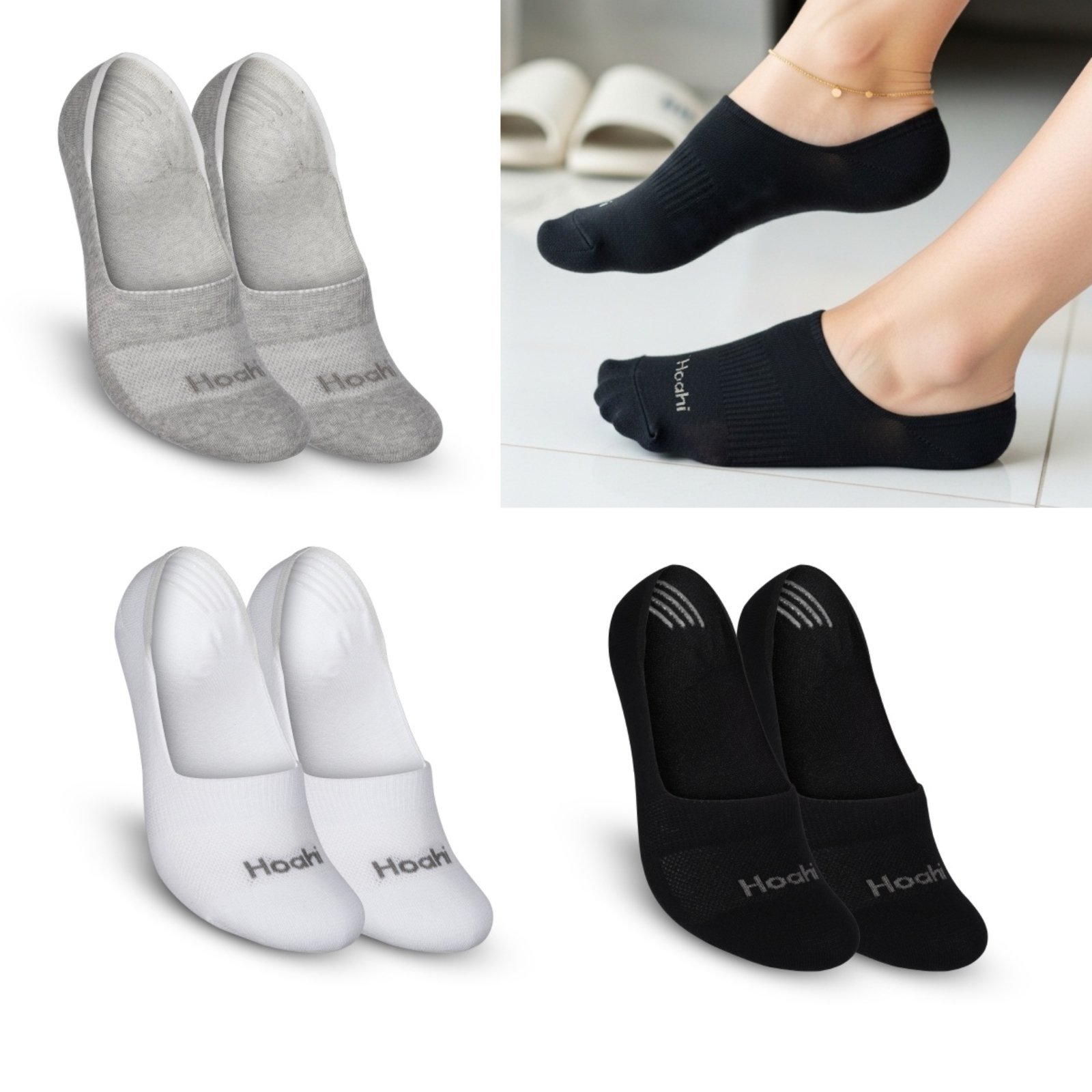 Kit 6 Pares Meia Sapatilha Hoahi Algodão Cano Invisível com Silicone Calcanhar Unissex