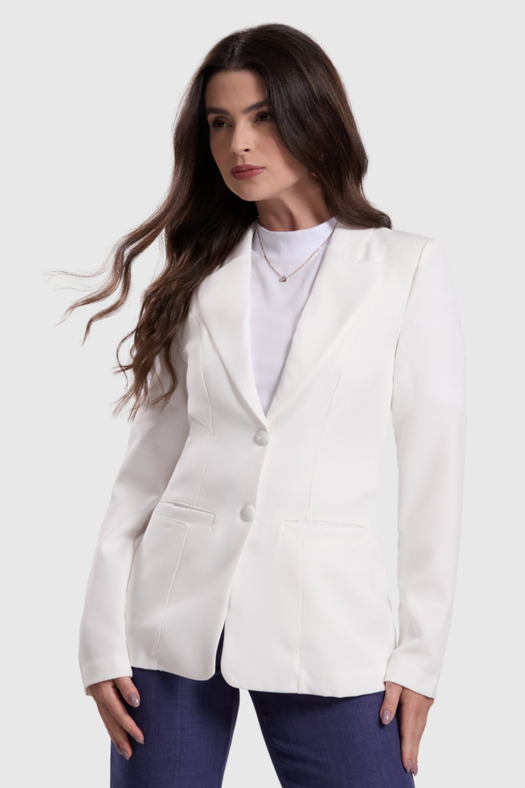 Blazer Feminino Amora Café Alfaiataria Clássica Off White