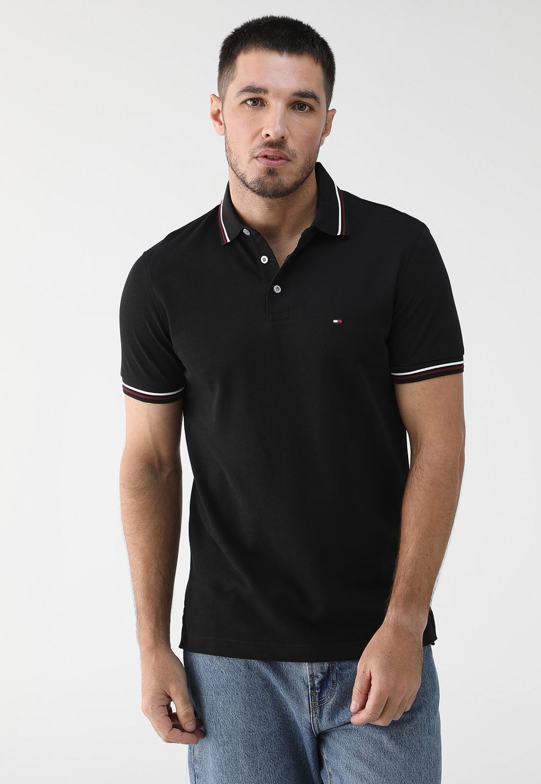 Camisa Polo Tommy Hilfiger Slim Logo Preta