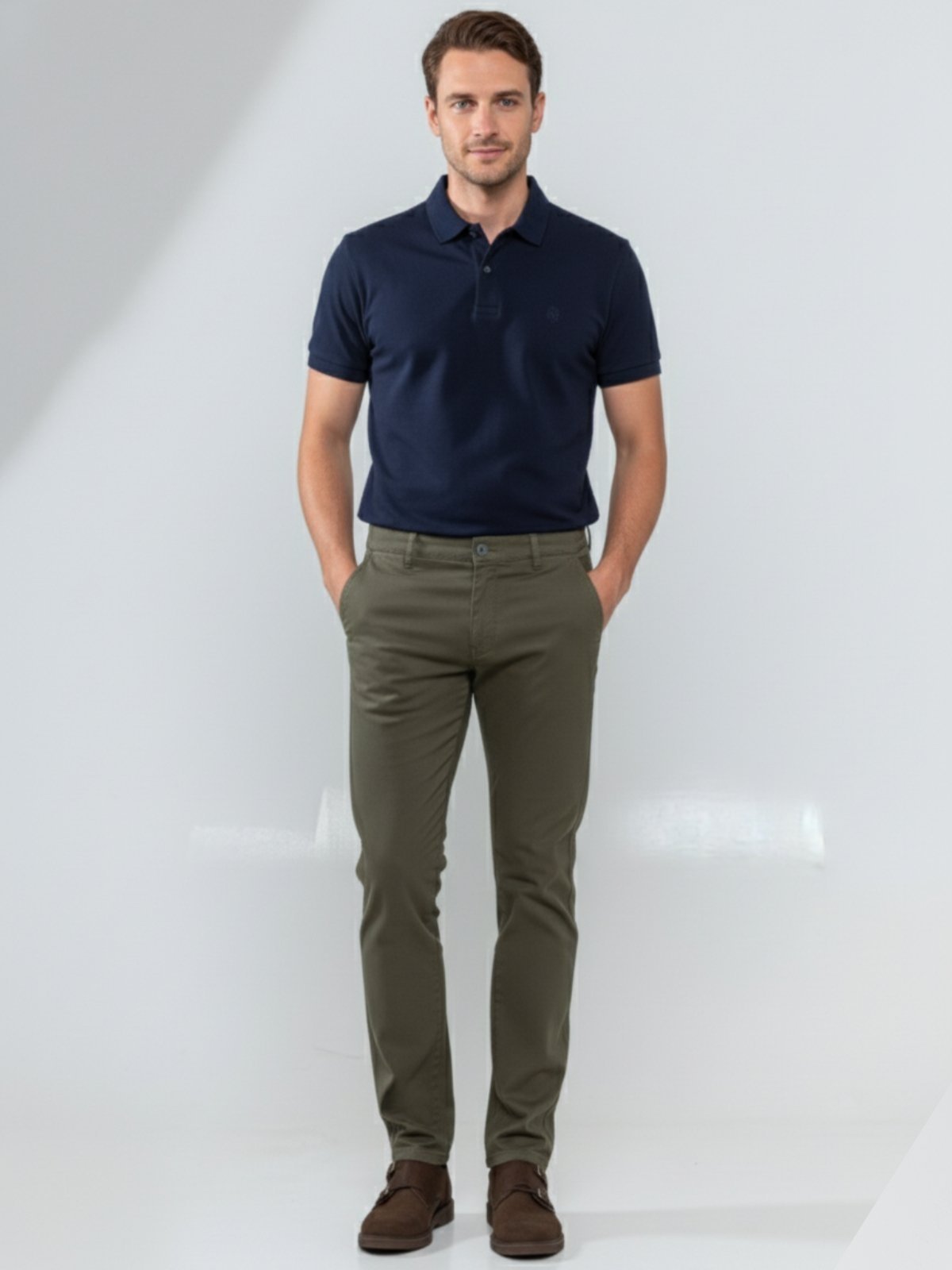 Calça Sarja Masculina Tempo Hábil Verde Militar Confortável para o Dia a Dia