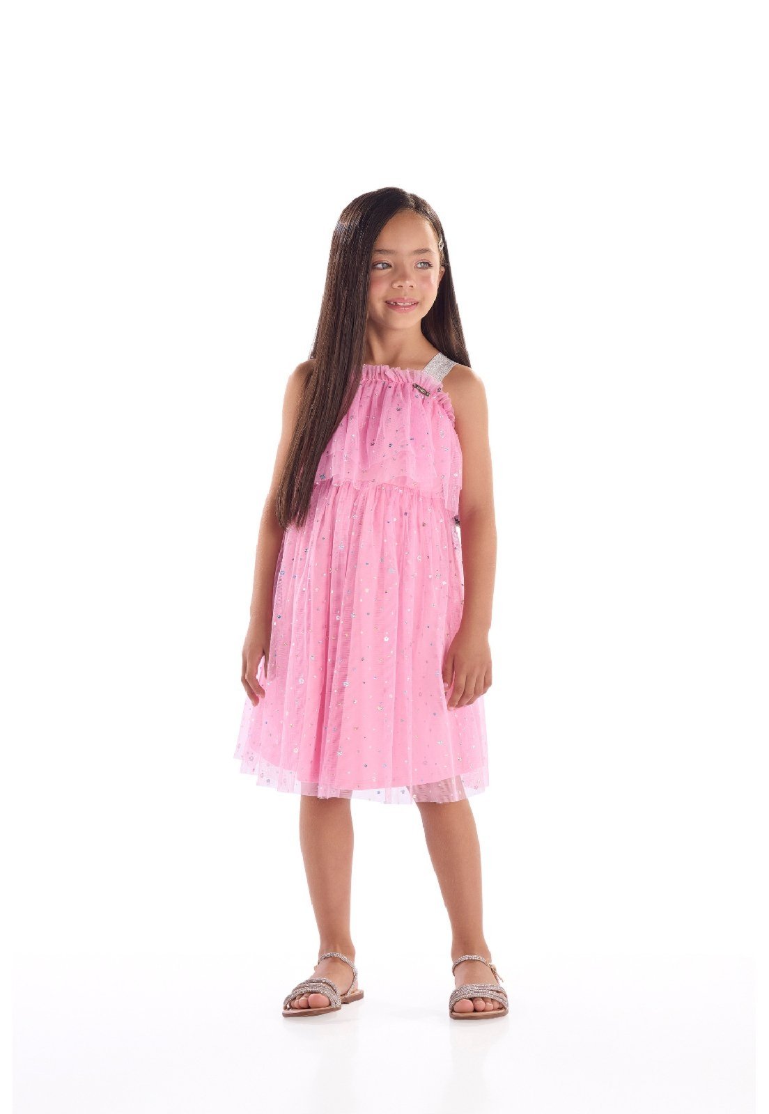 Infantil - Vestido em Tule Forrado Quimby Rosa