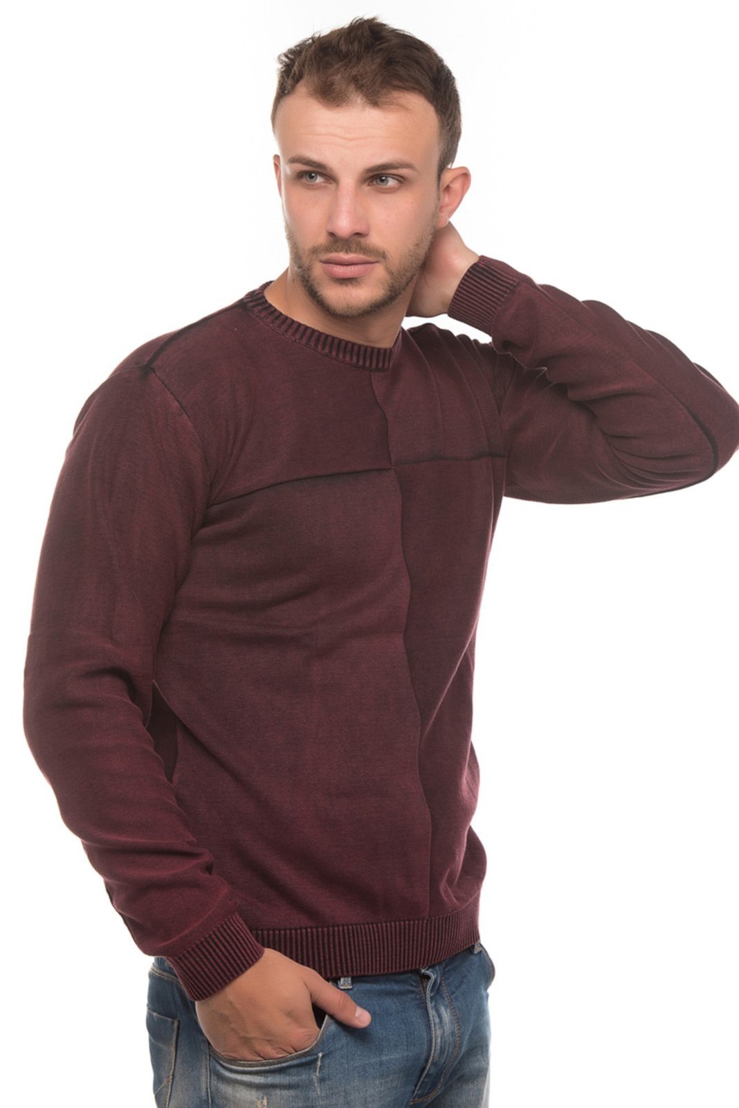 Blusão Tricô Algodão Quadrante Marsala Estonado