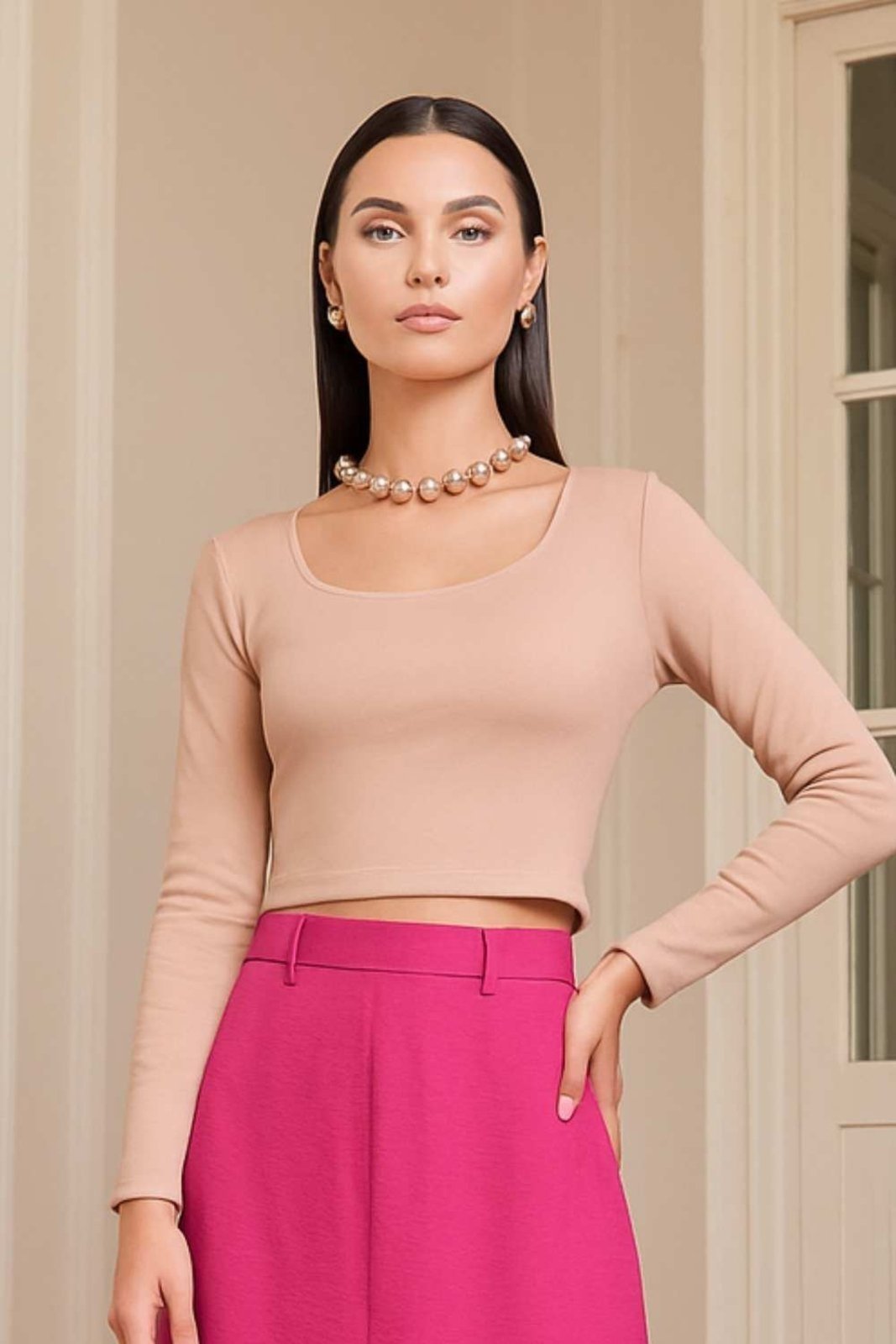 Blusa Vanibele Cropped Nude