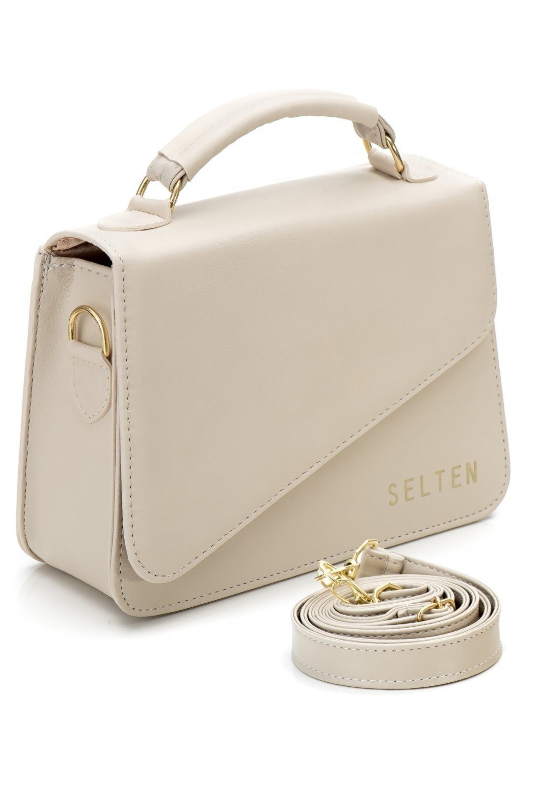 Bolsa Pequena Feminina de Mão e Tiracolo Bolsinha Transversal Clutch Mini Bag Creme