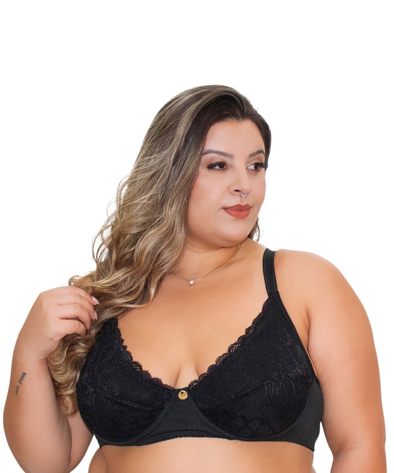 Sutiã IMI Lingerie Sem Bojo Plus Size Reforçado Sustentação Renda Suzane Preto