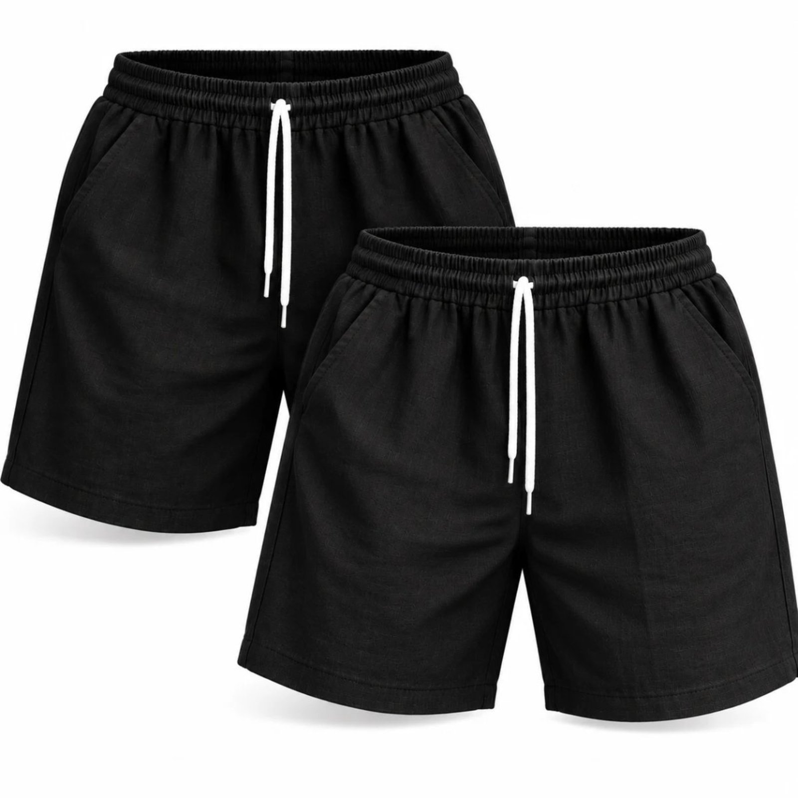 Kit 2 Bermudas Masculinas Linho Casual com Cordão e Bolsos Preto