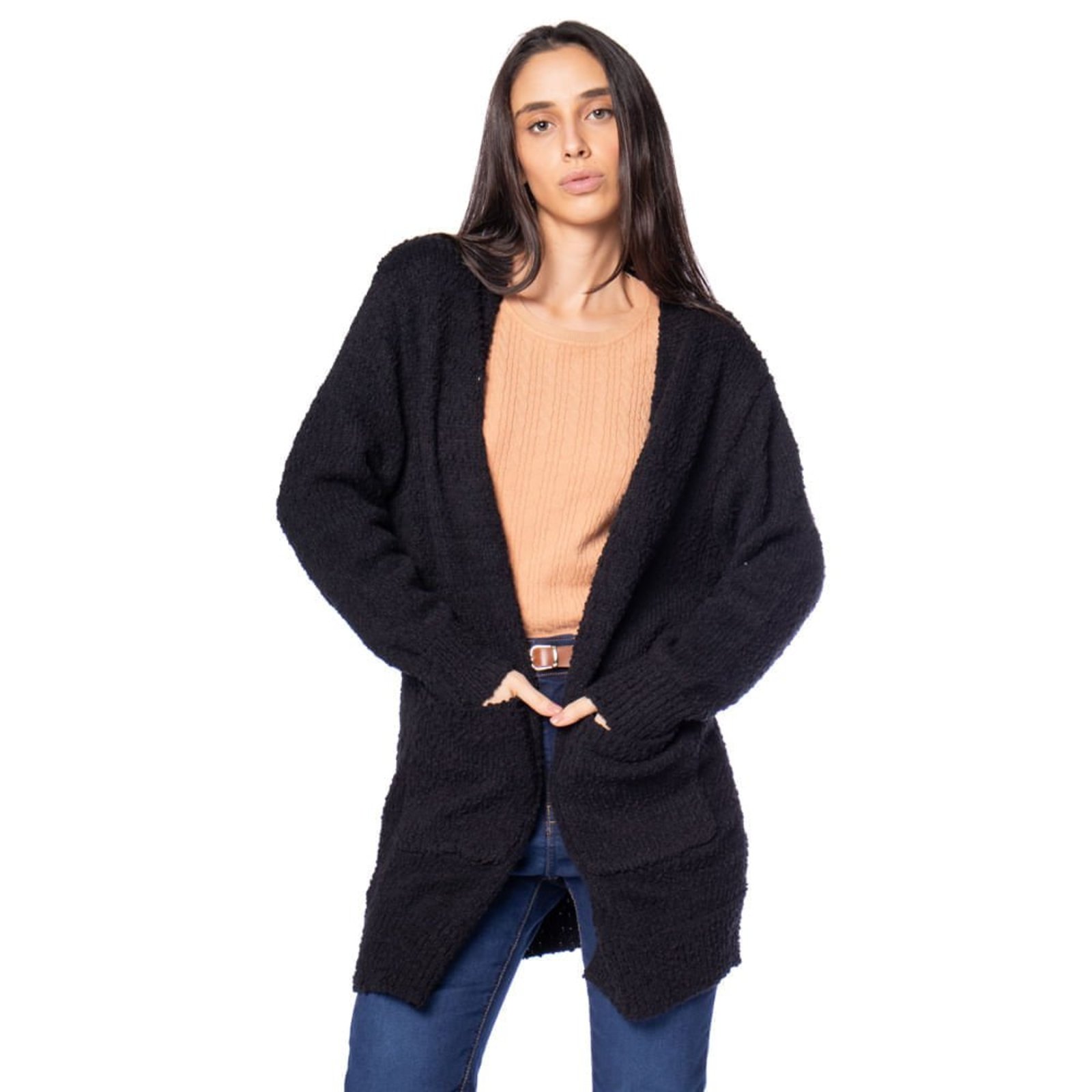Casaco Feminino Facinelli Tricot Boucle Preto