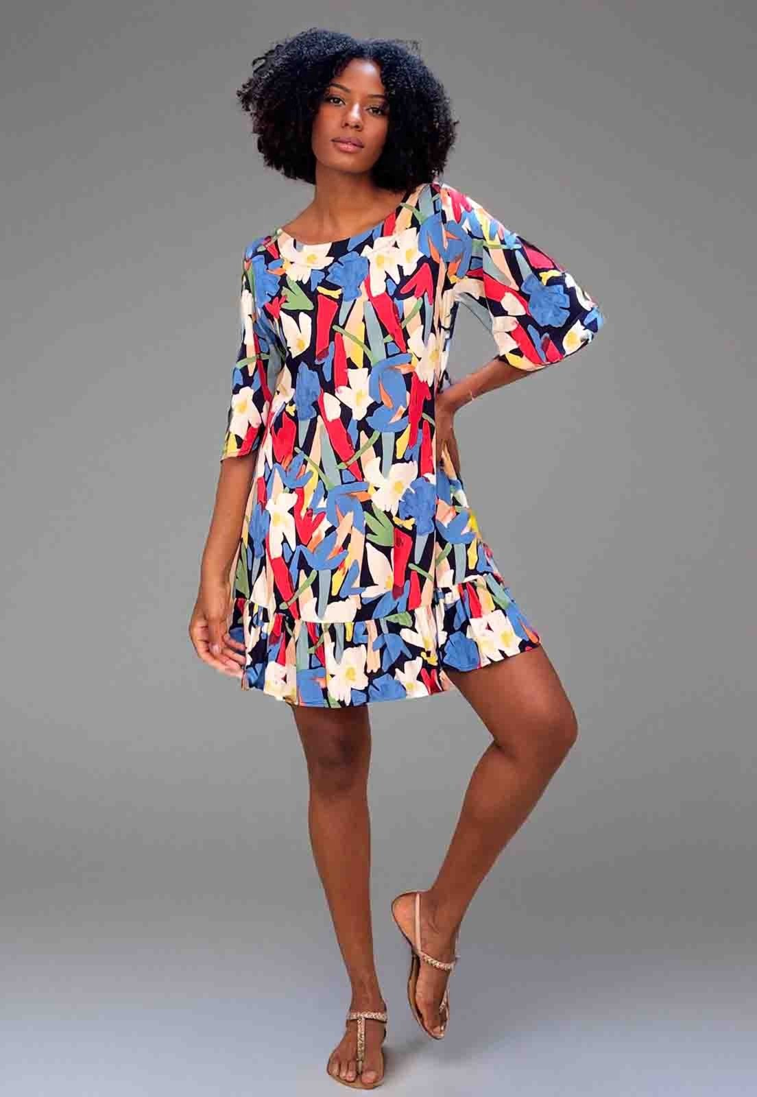Vestido Curto Viscose Estampa Floresce