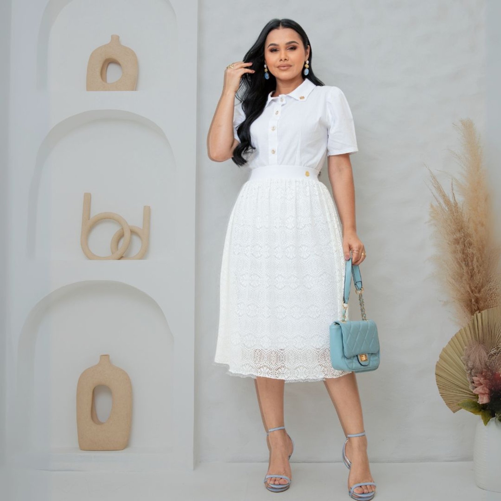 Saia Godê Midi de Renda Evangelica Moda Modesta – REF: Isa