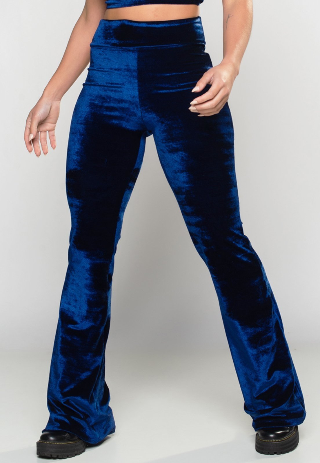 Calça MVB Modas Feminina Flare Pantalona Veludo Azul