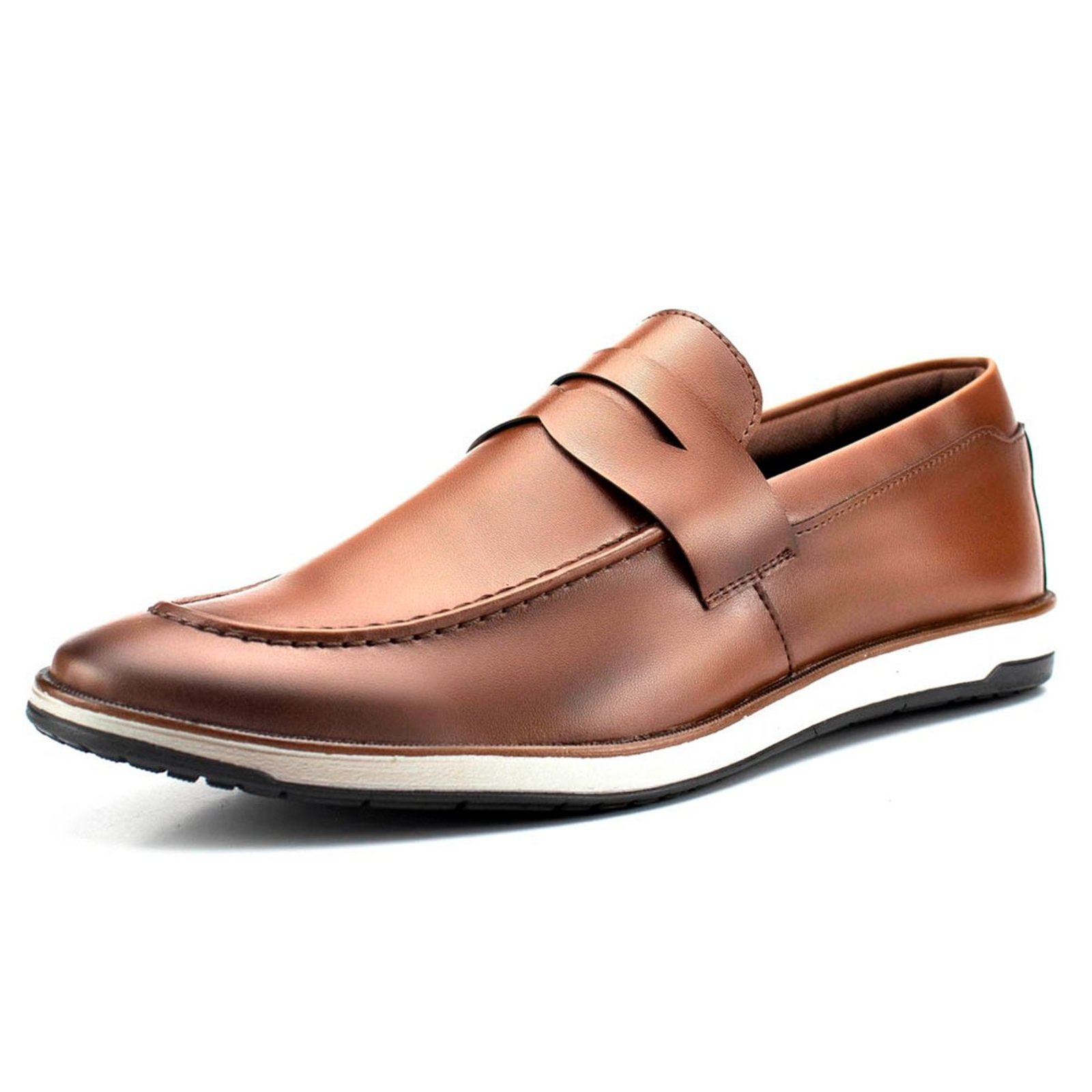 Sapato Social Masculino Sartre Loafer Sem Cadarço Mocassim Slip On Resistente Macio Sola Antiderrapante Caramelo